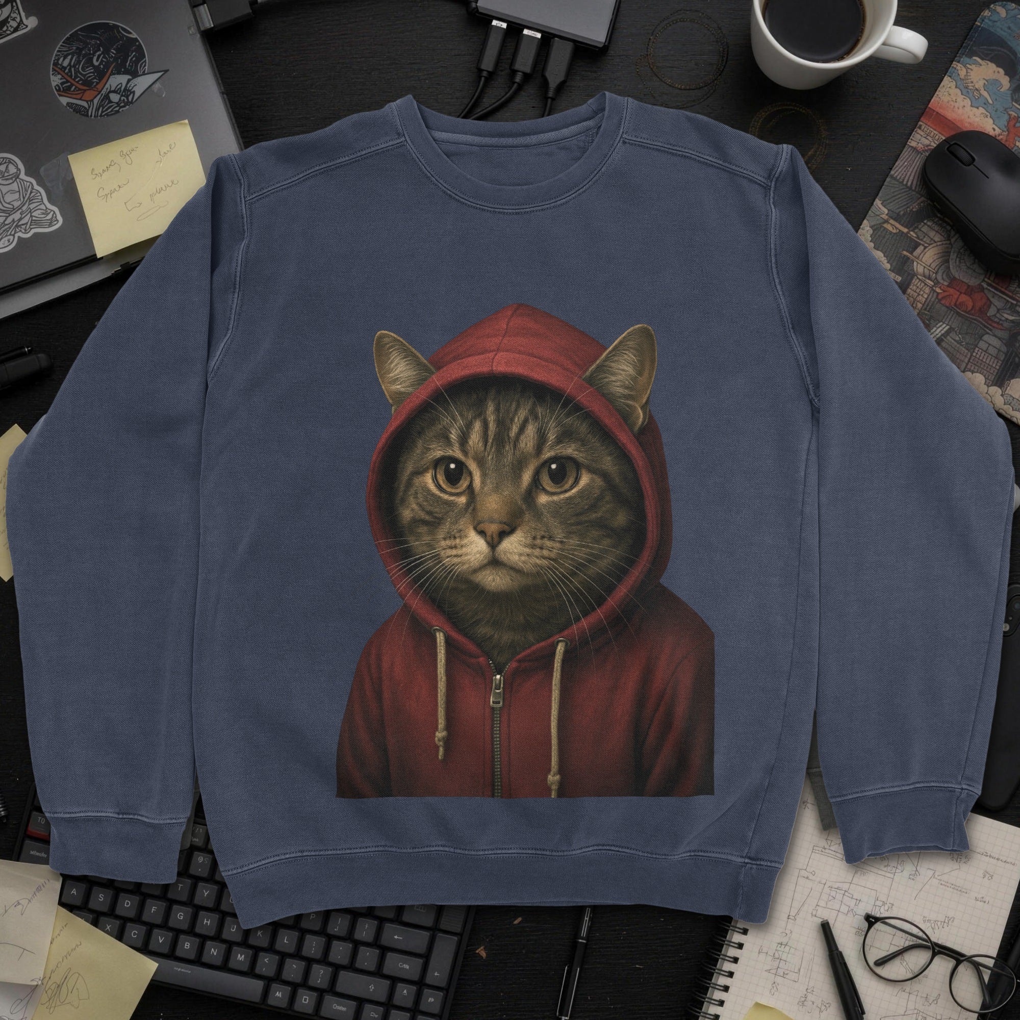 Cat In Hoodie Sweatshirt - Navy mockup