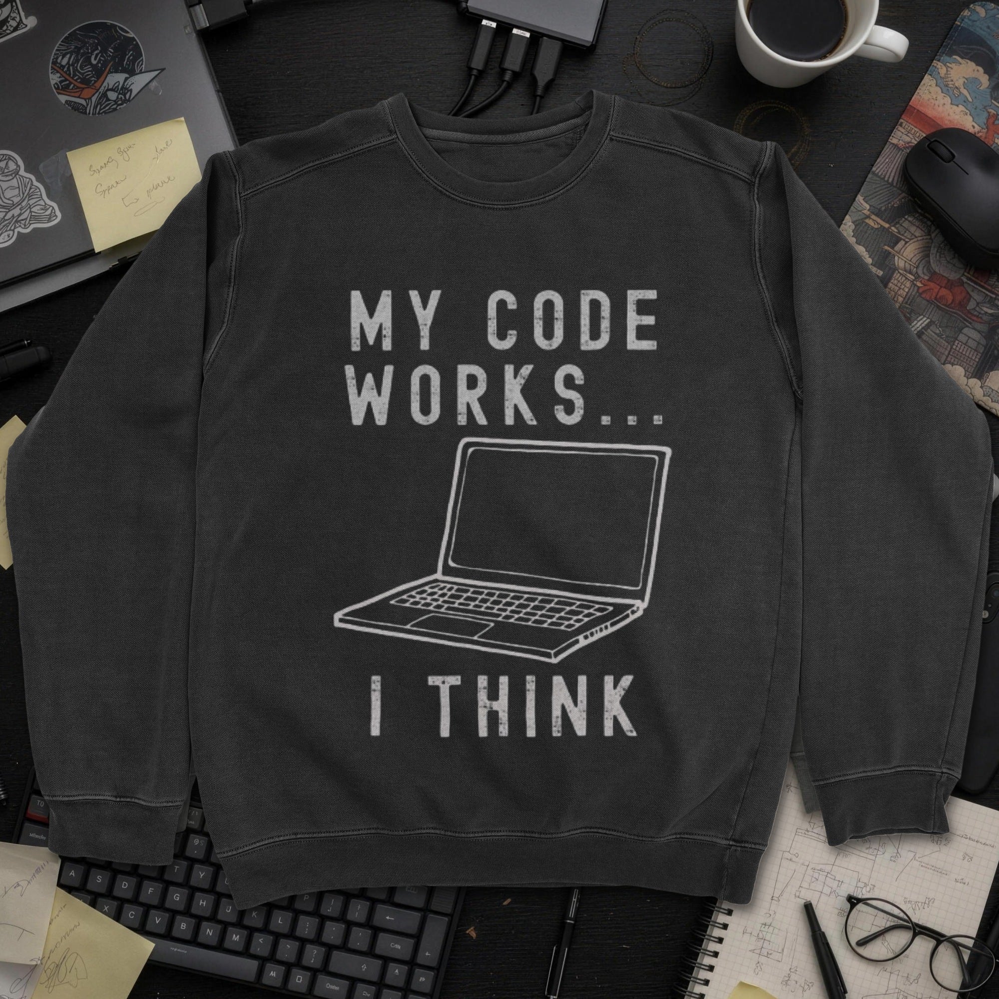My Code Works I Think Sweatshirt - Black mockup