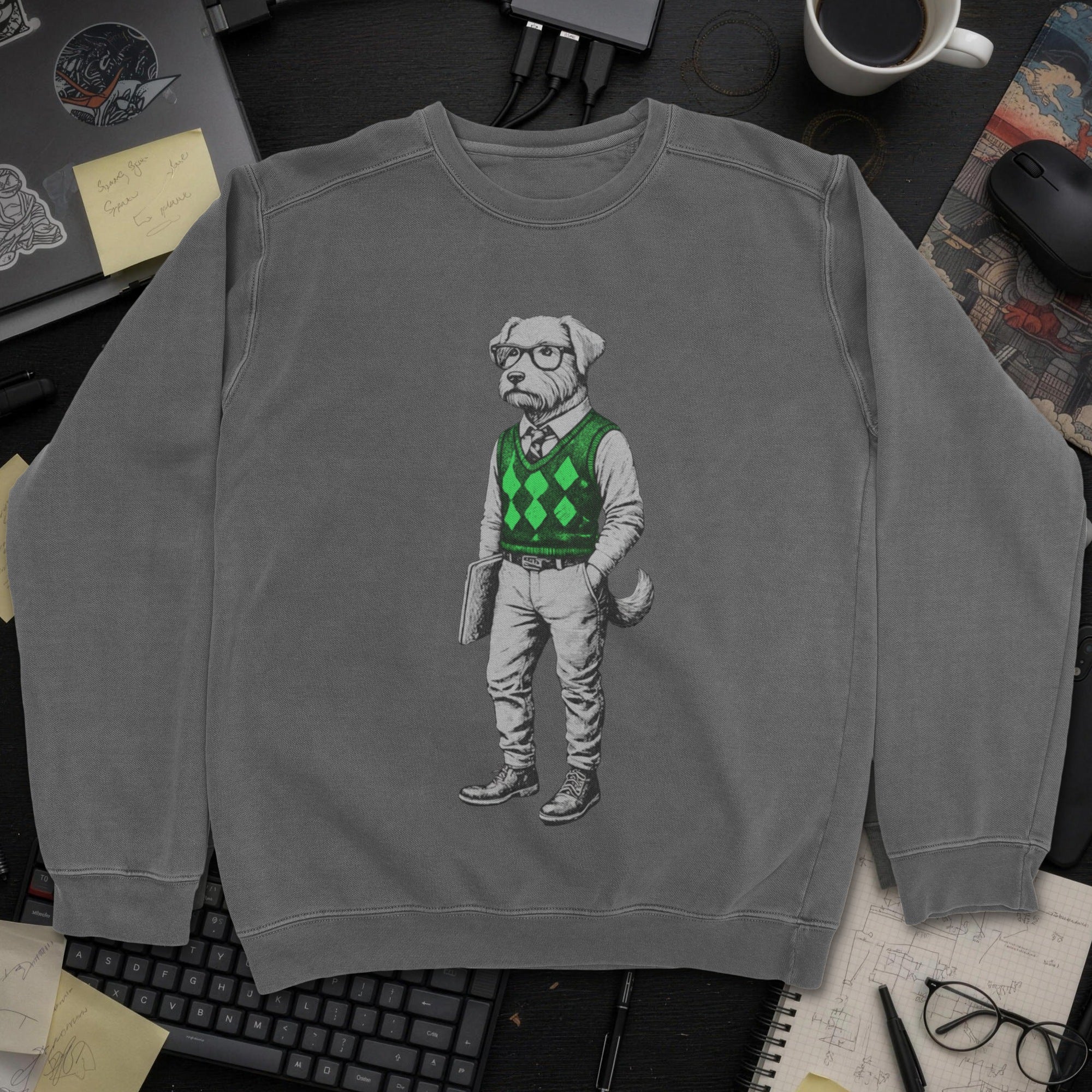 Dog In Sweater Sweatshirt - Dark Heather mockup