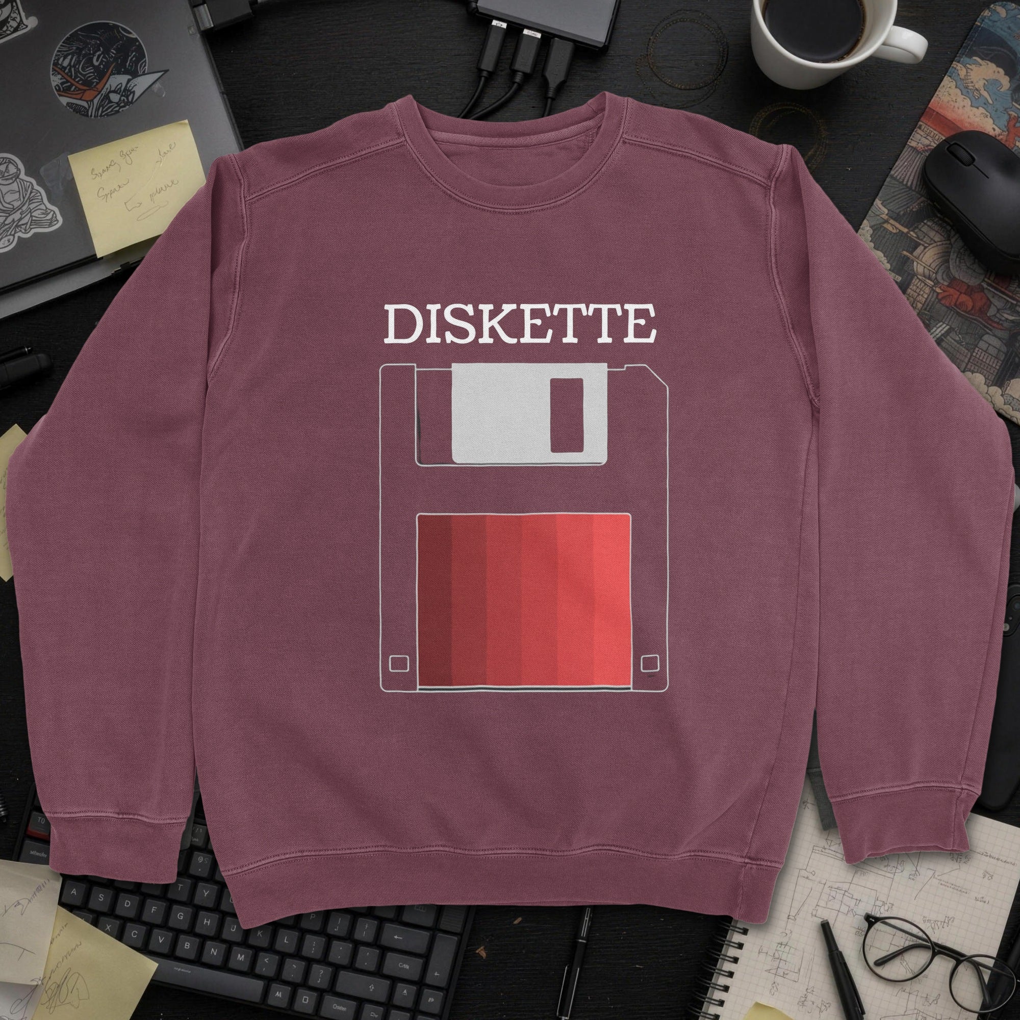 Diskette Sweatshirt - Maroon mockup