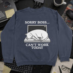 Sorry Boss Cant Work Today Cat Sweatshirt - Navy mockup