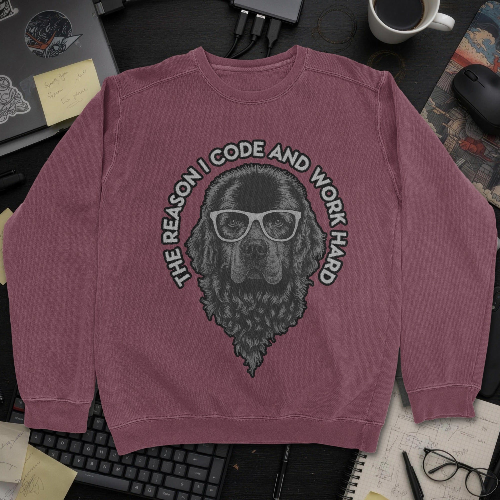 The Reason I Code Dog Sweatshirt - Maroon mockup