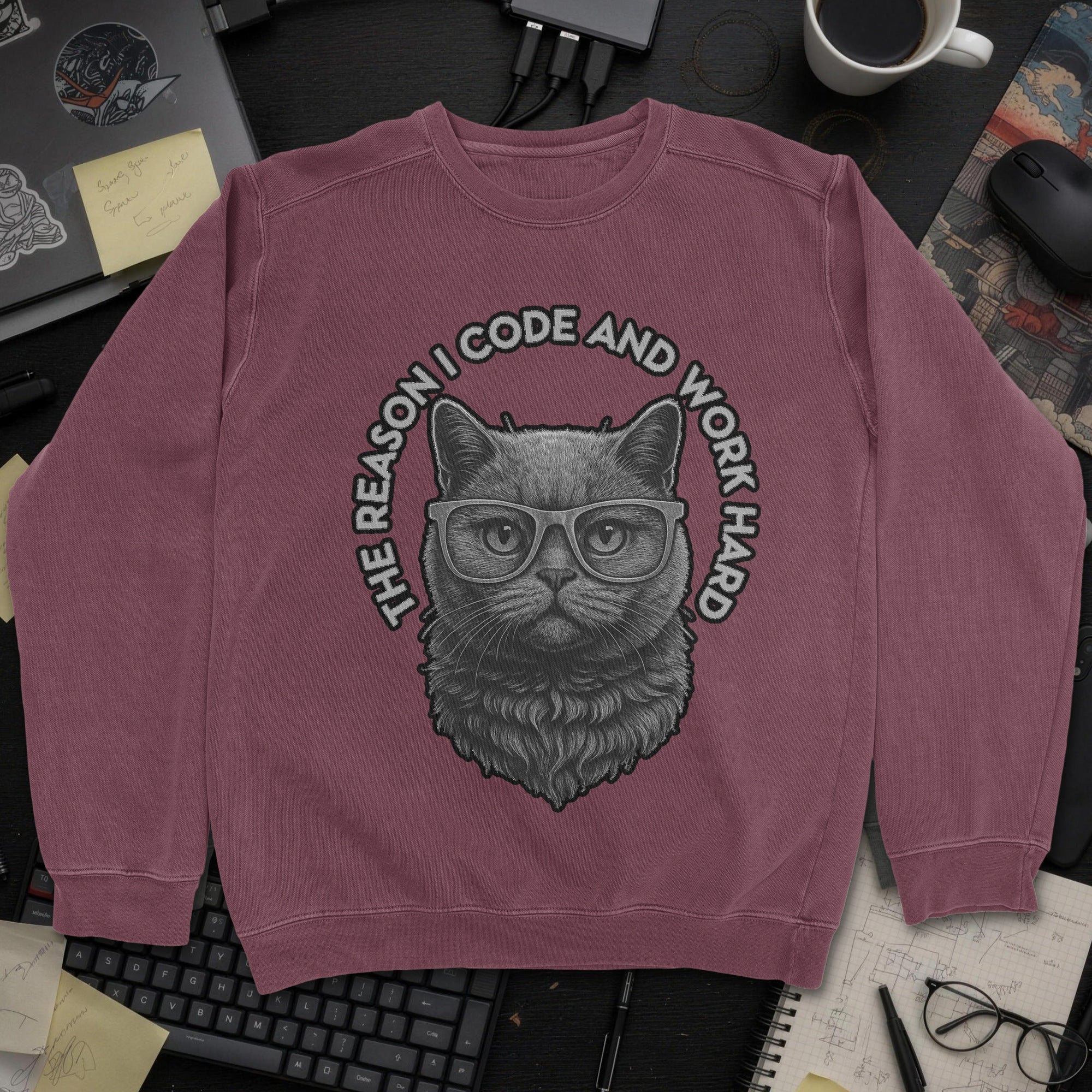 The Reason I Code Cat Sweatshirt - Maroon mockup