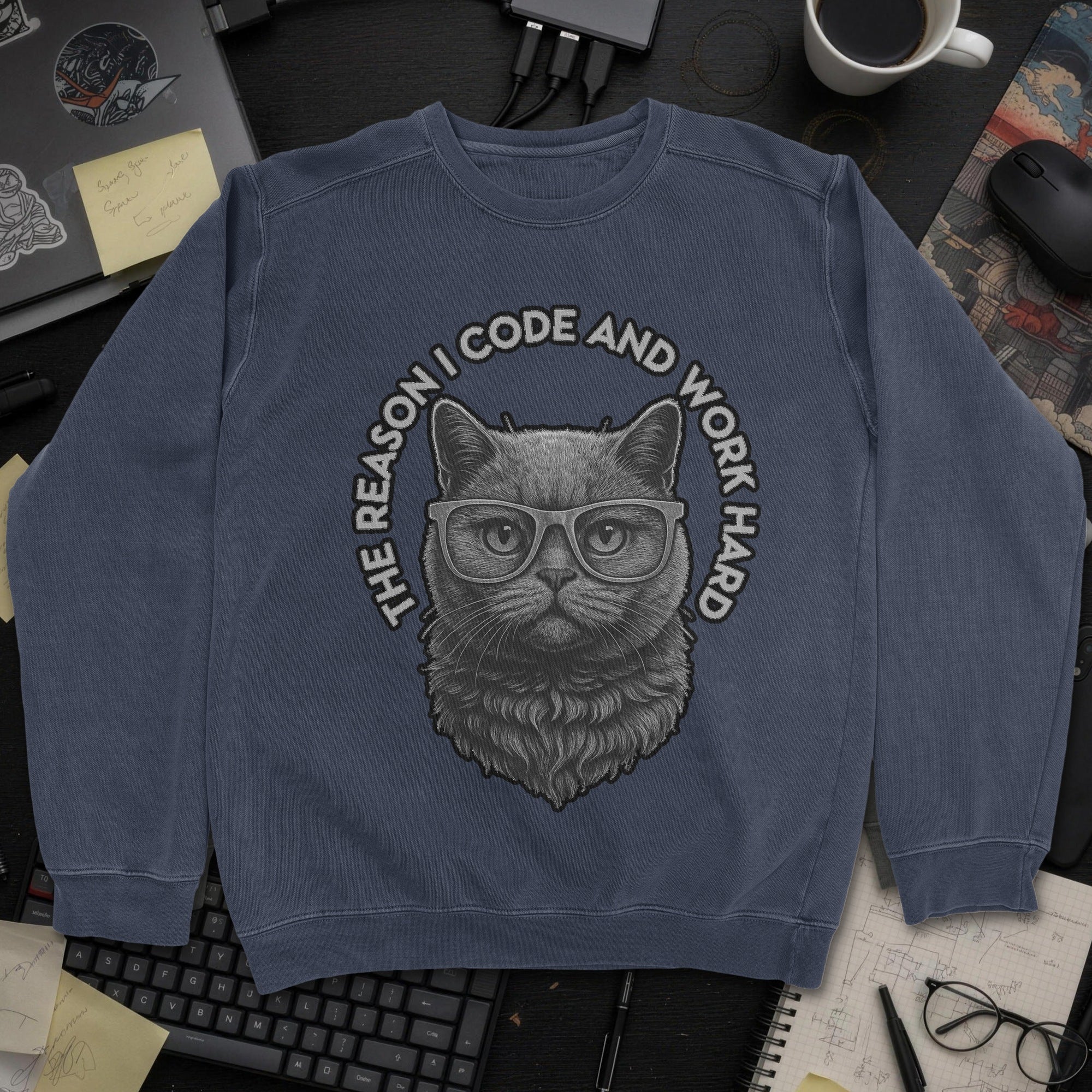 The Reason I Code Cat Sweatshirt - Navy mockup