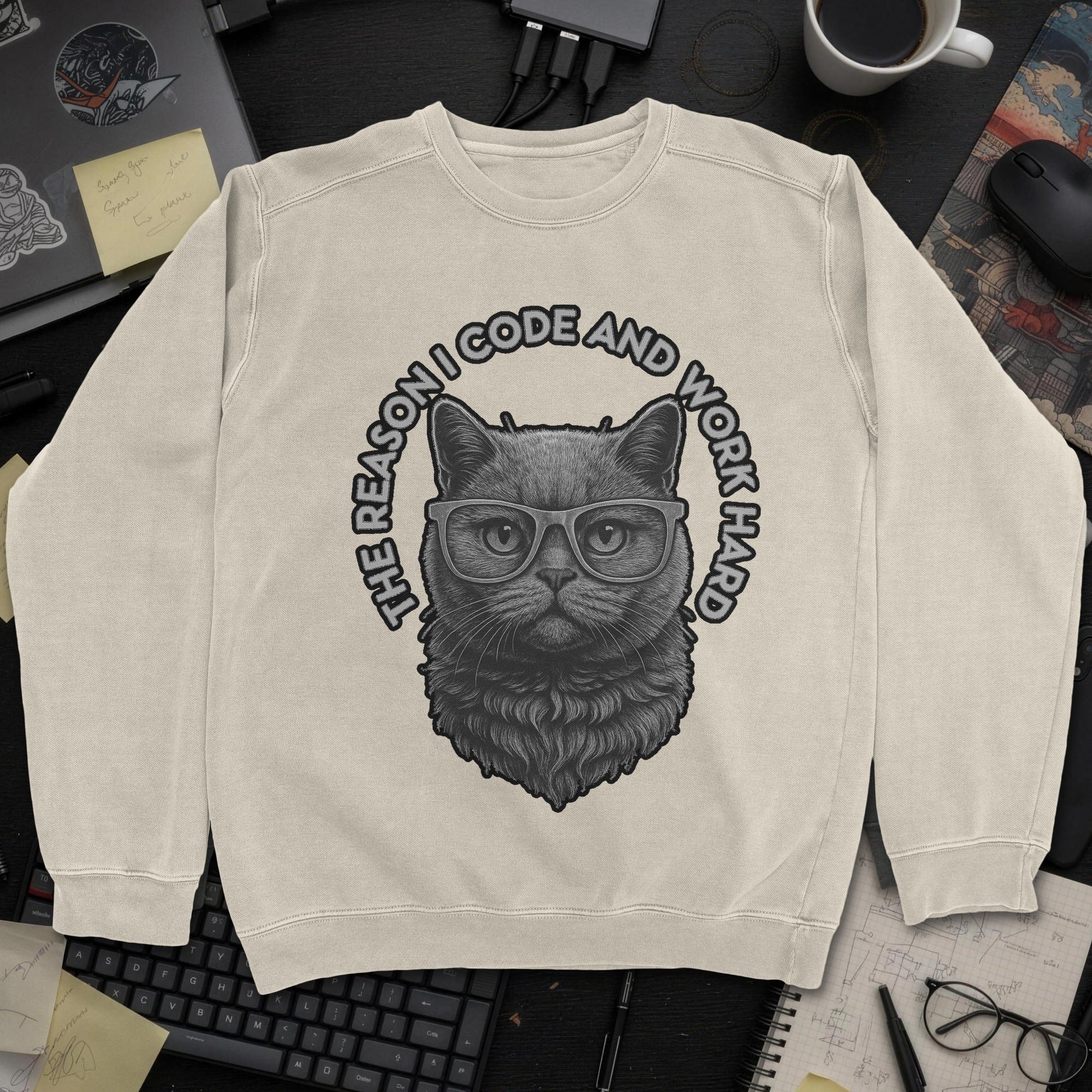 The Reason I Code Cat Sweatshirt - Sand mockup
