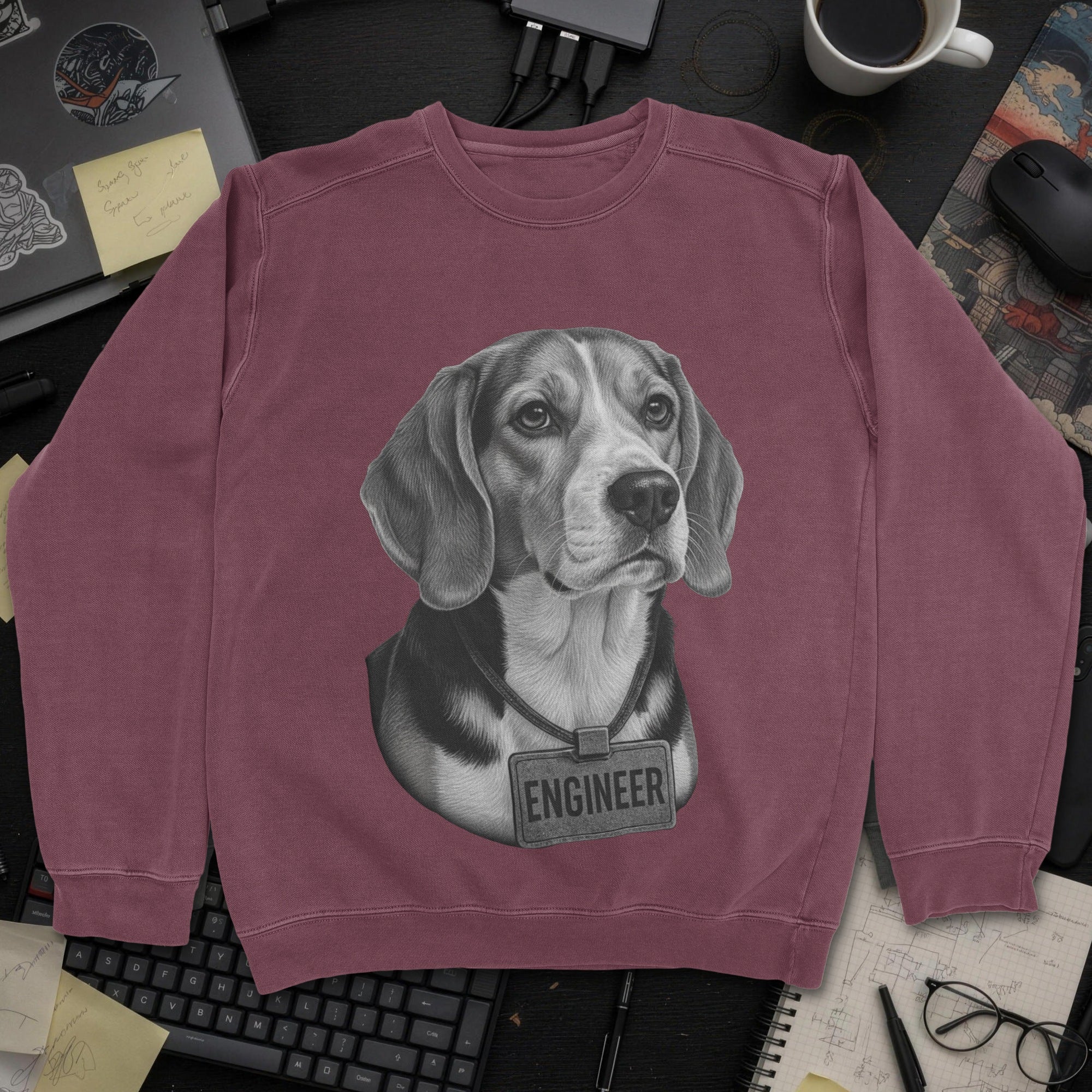 Dog Engineer Sweatshirt - Maroon mockup