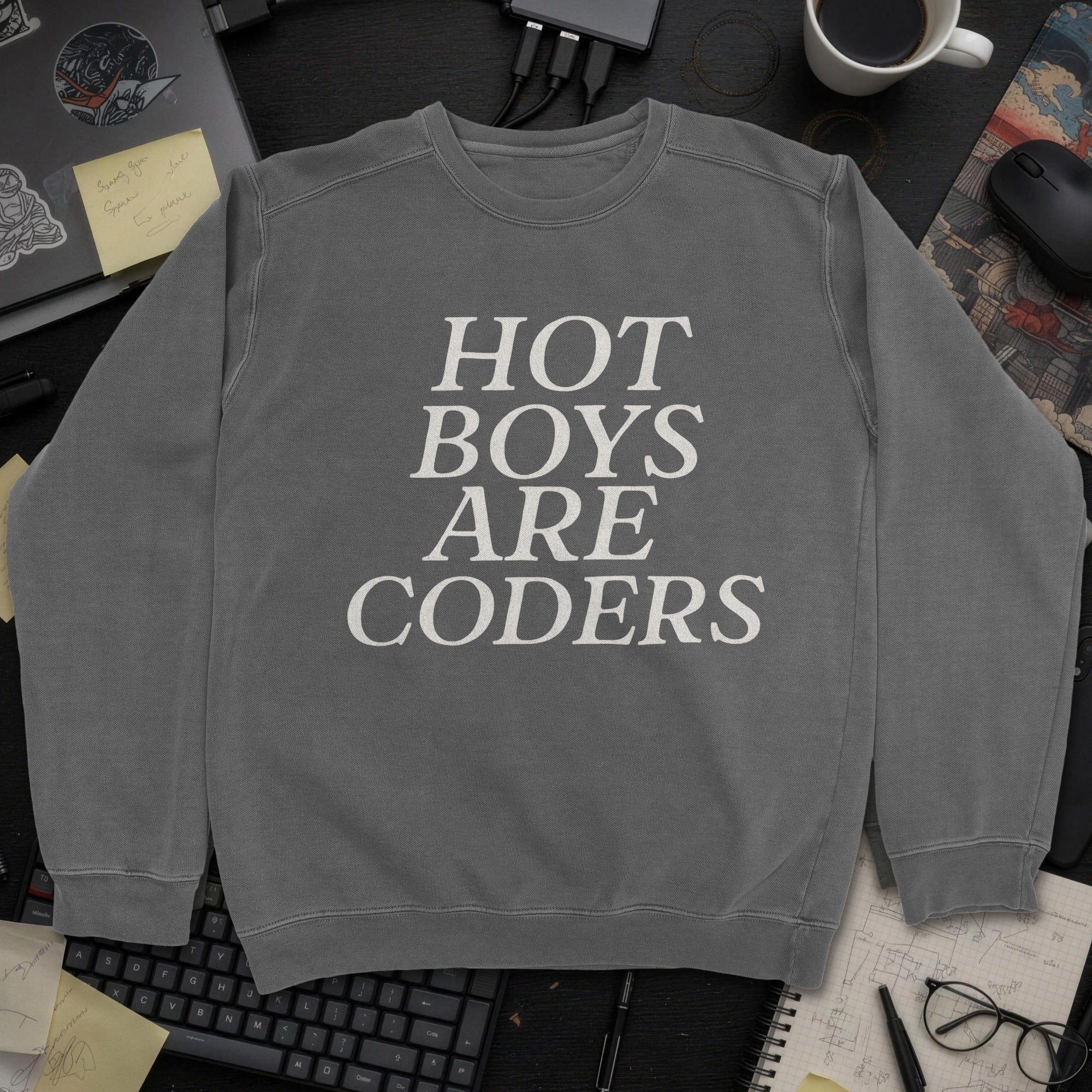 Hot Boys Are Coders Sweatshirt - Dark Heather mockup