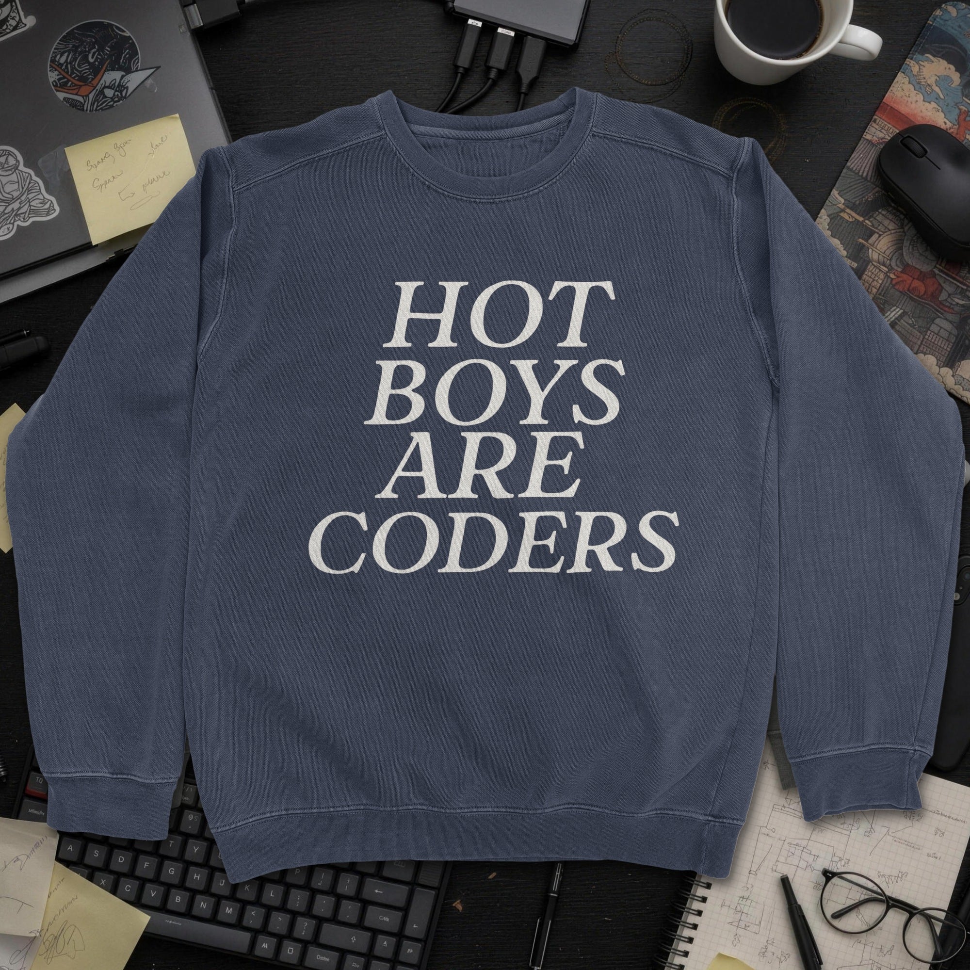 Hot Boys Are Coders Sweatshirt - Navy mockup