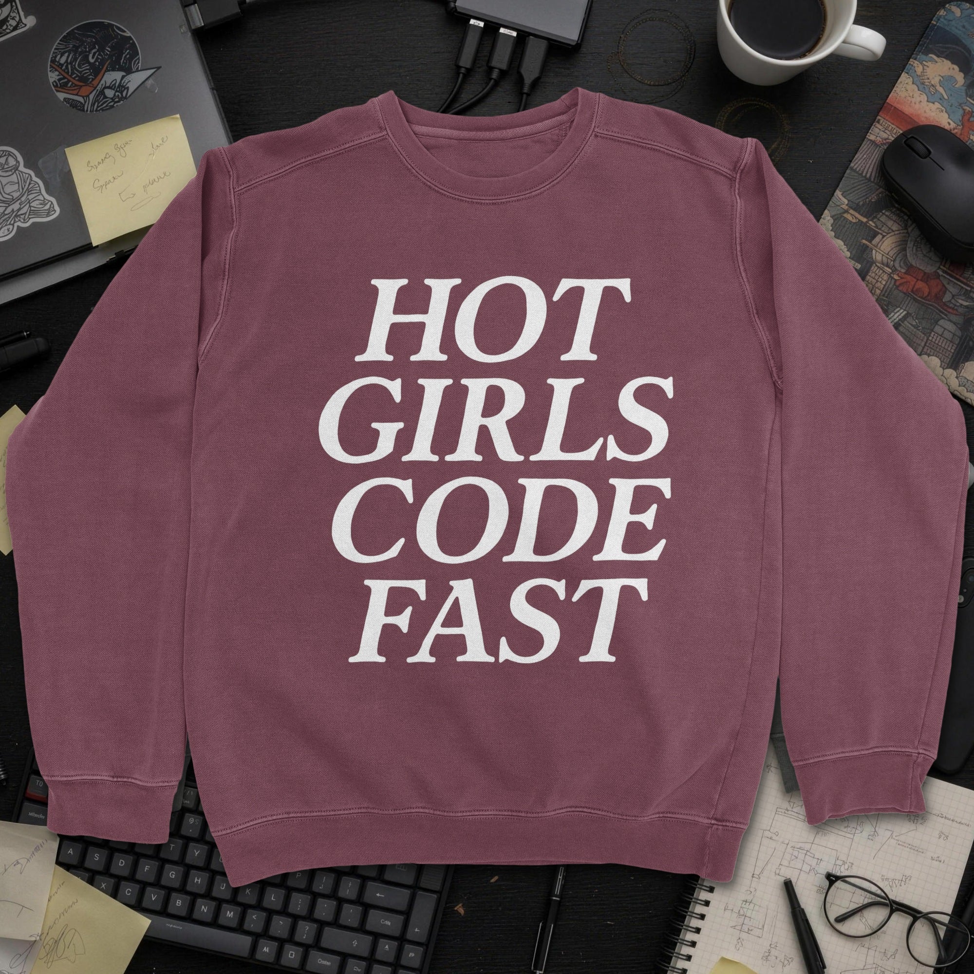 Hot Girls Code Fast Sweatshirt - Maroon mockup
