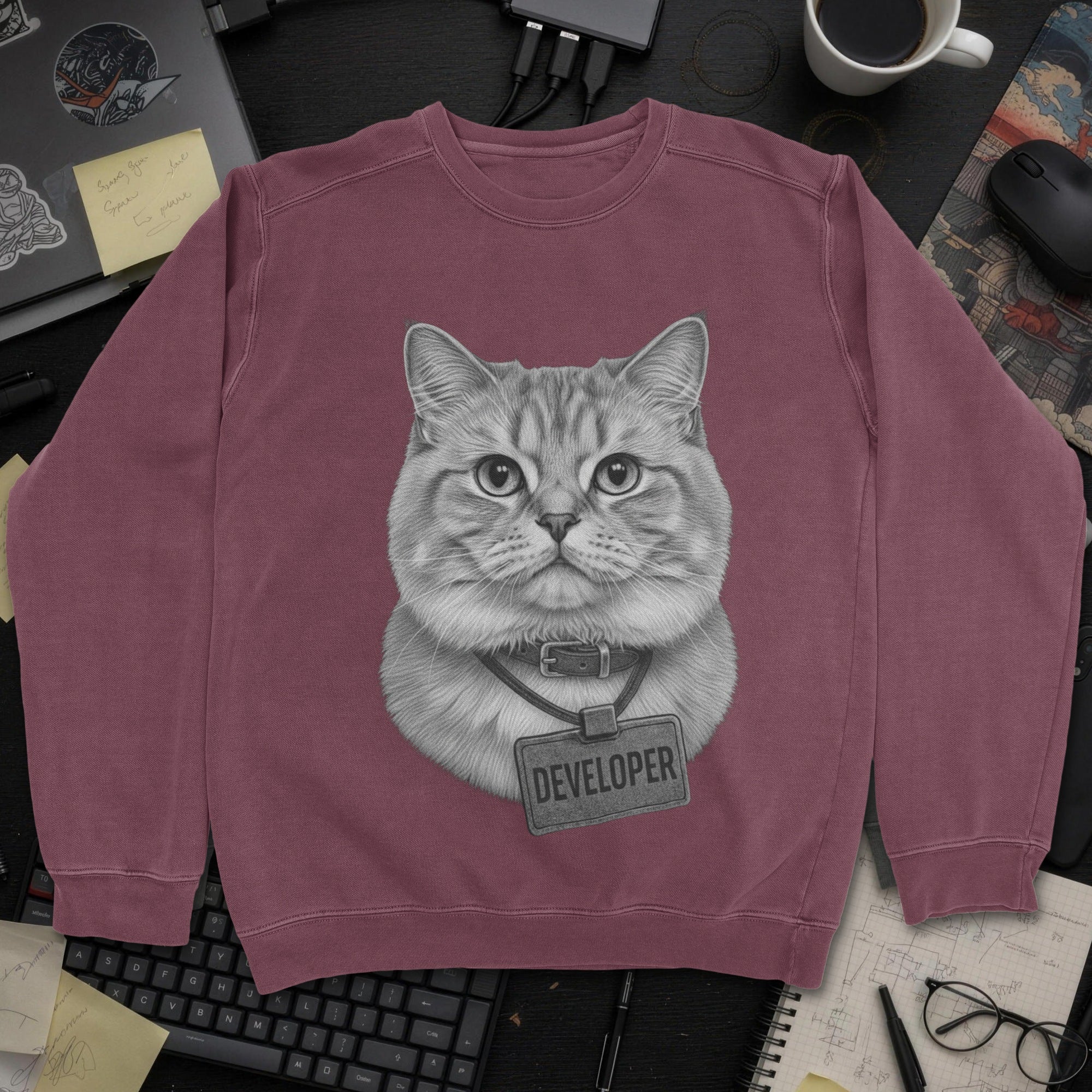 Cat Developer Sweatshirt - Maroon mockup