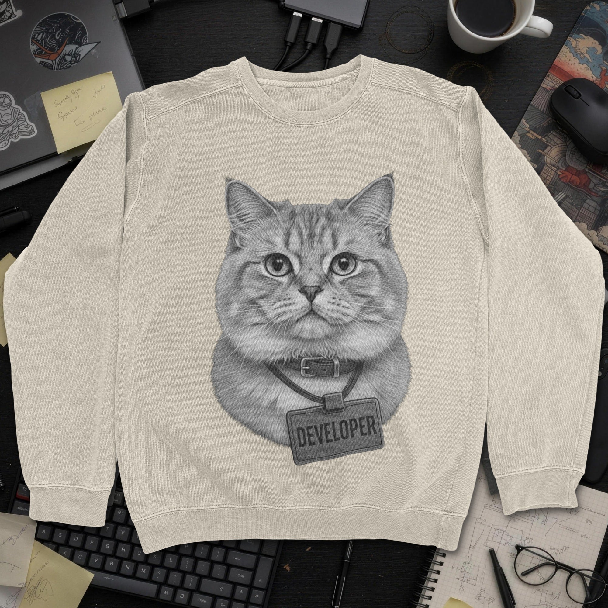 Cat Developer Sweatshirt - Sand mockup