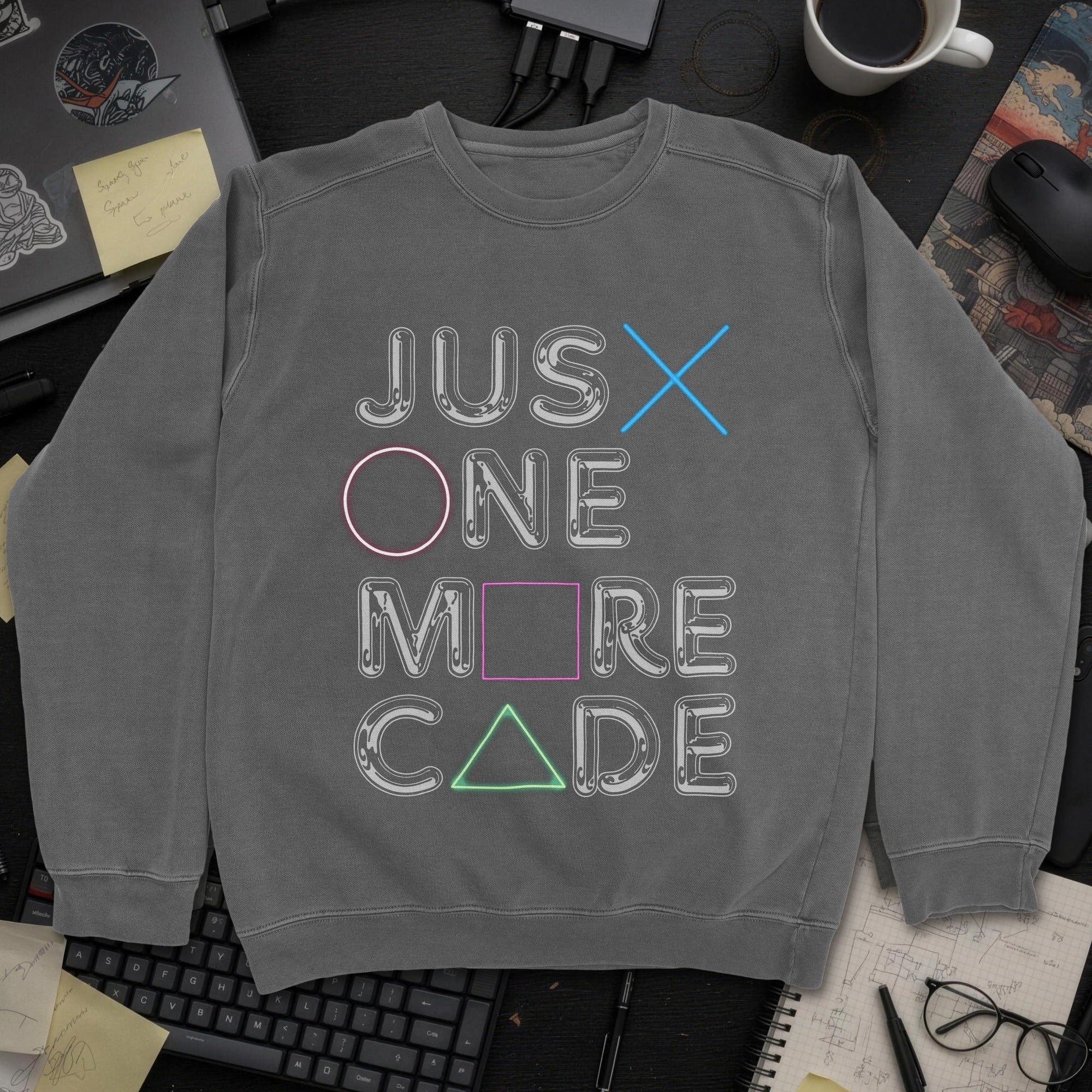 Just One More Code Sweatshirt - Dark Heather mockup