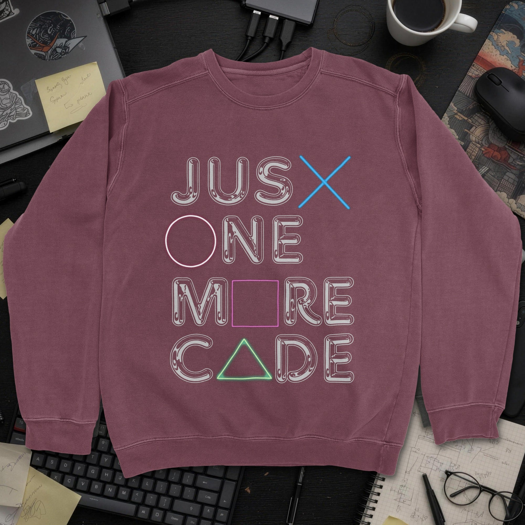 Just One More Code Sweatshirt - Maroon mockup
