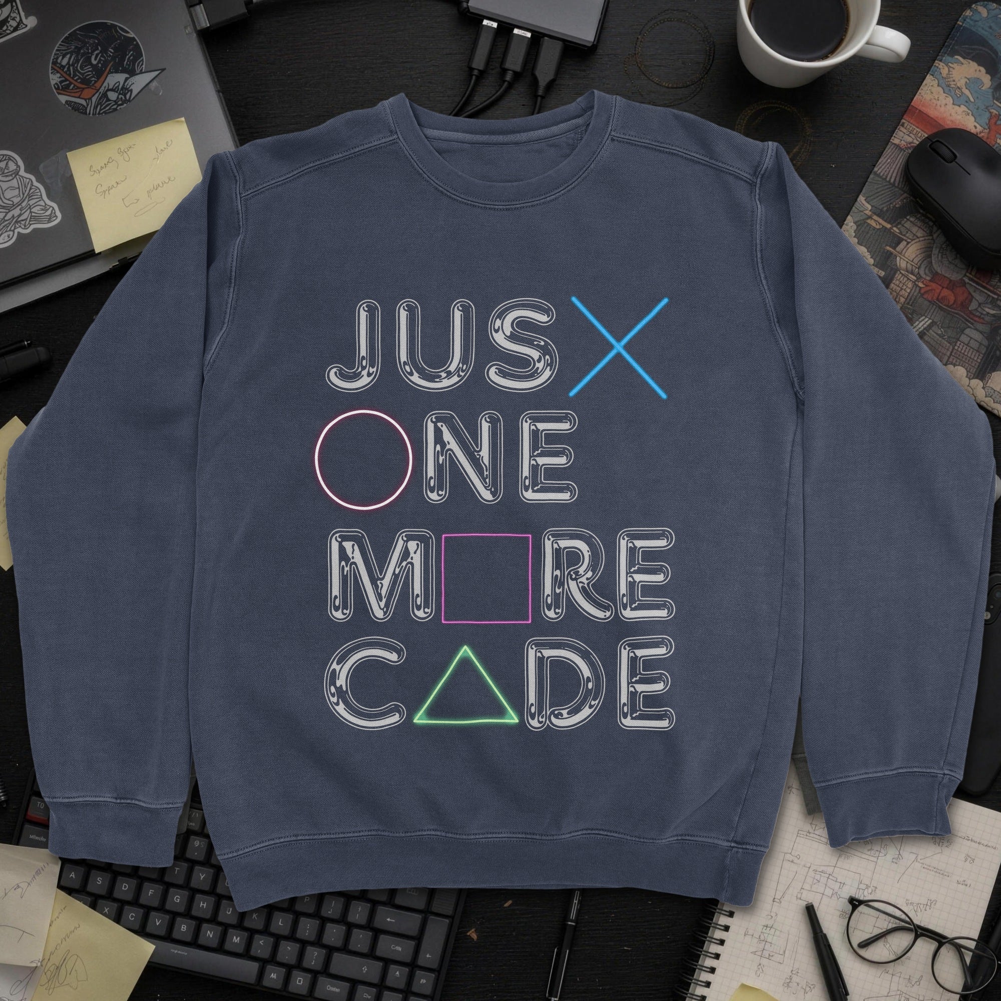 Just One More Code Sweatshirt - Navy mockup