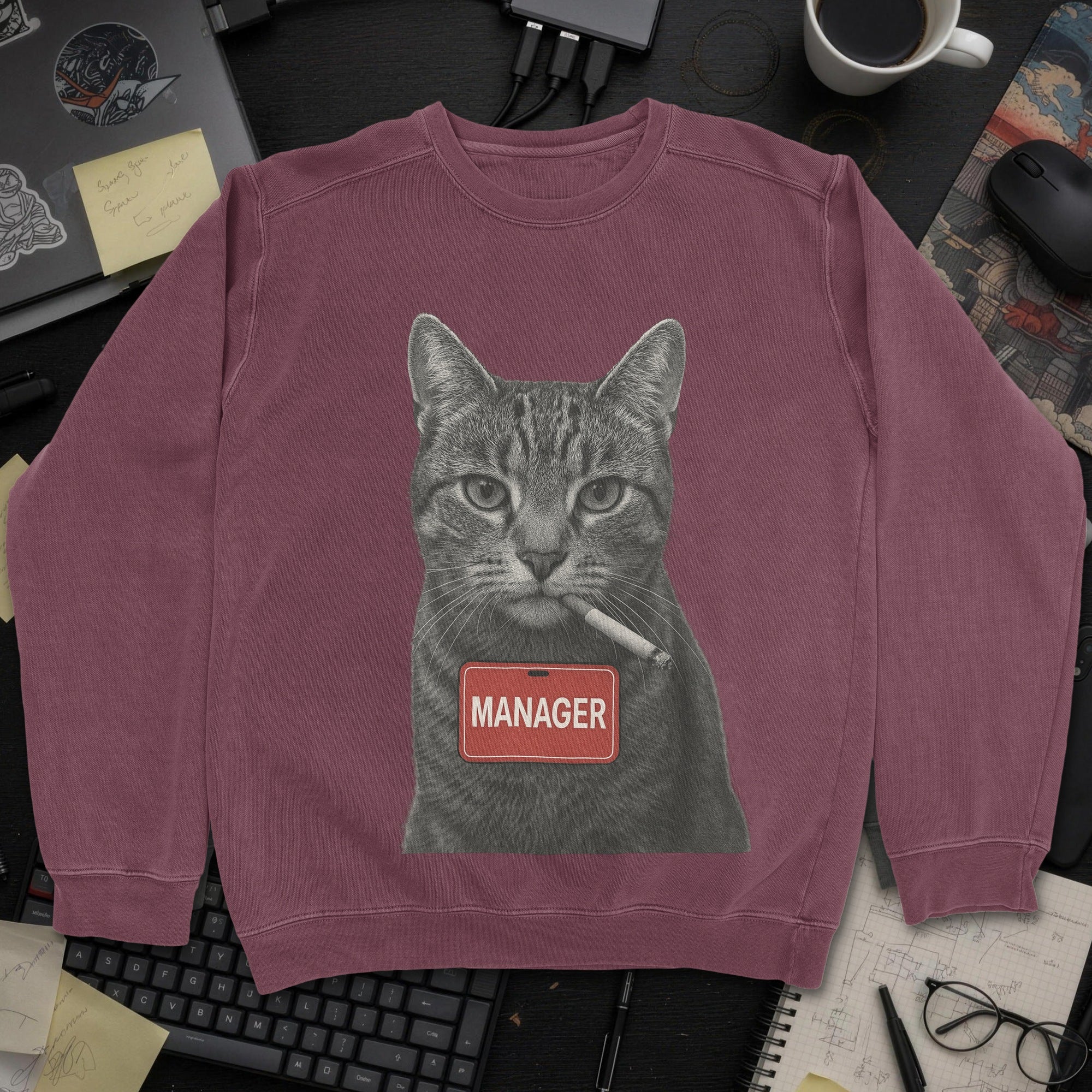 Cat Manager Sweatshirt - Maroon mockup