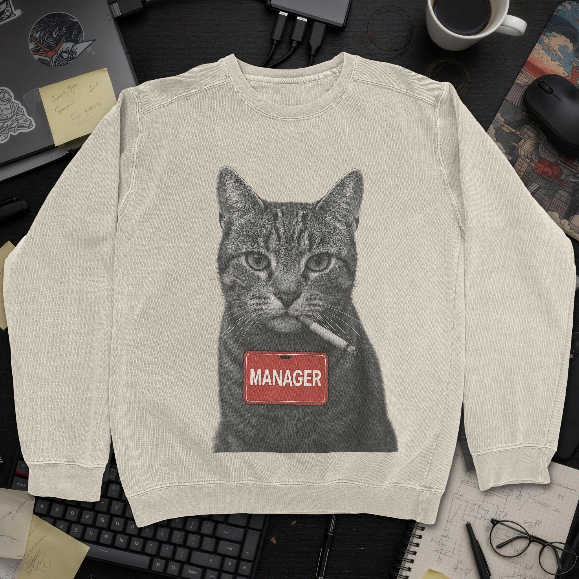 Cat Manager Sweatshirt - Sand mockup