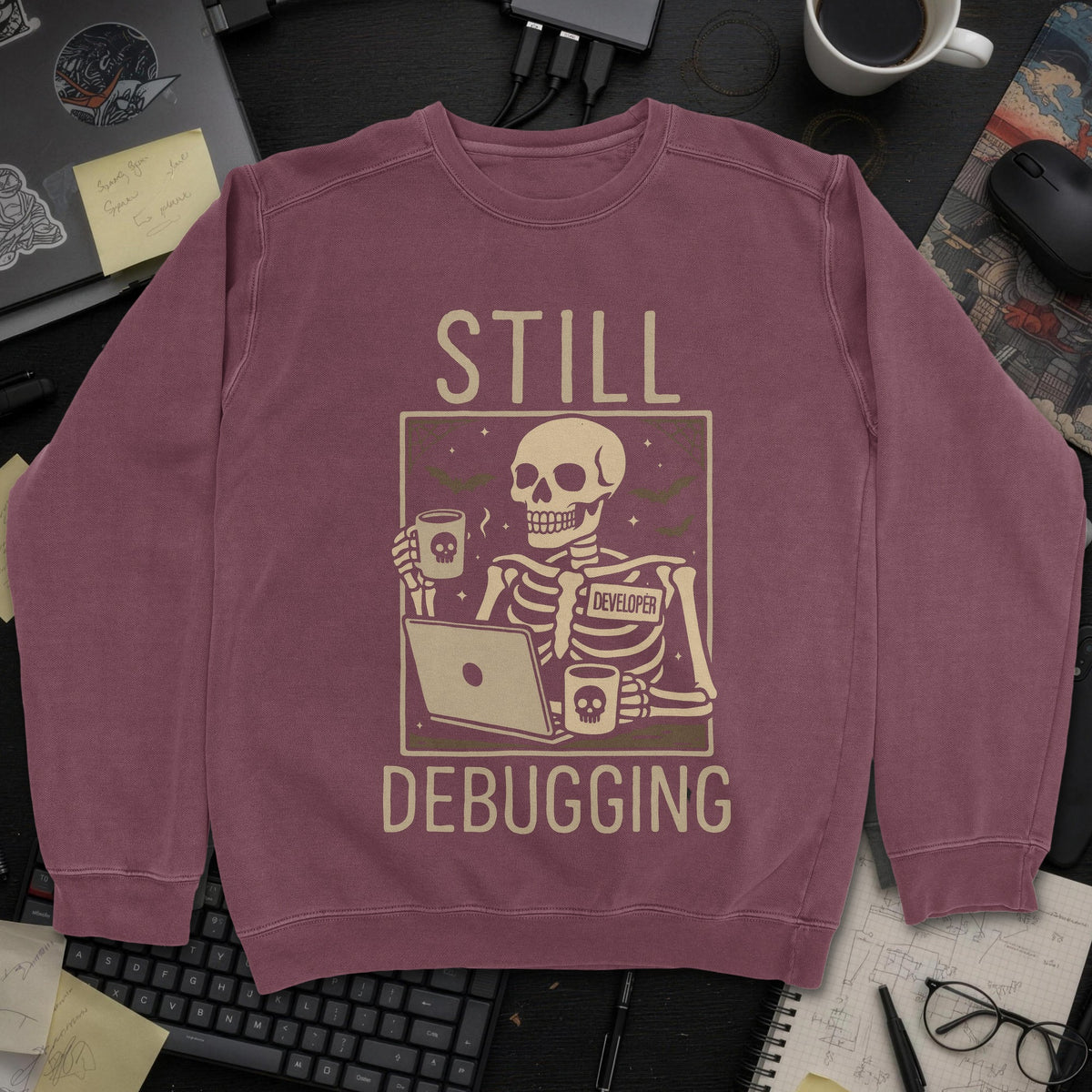 Still Debugging Sweatshirt - Maroon mockup