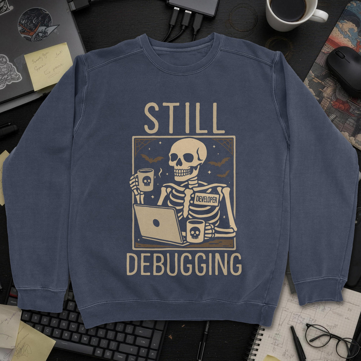 Still Debugging Sweatshirt - Navy mockup