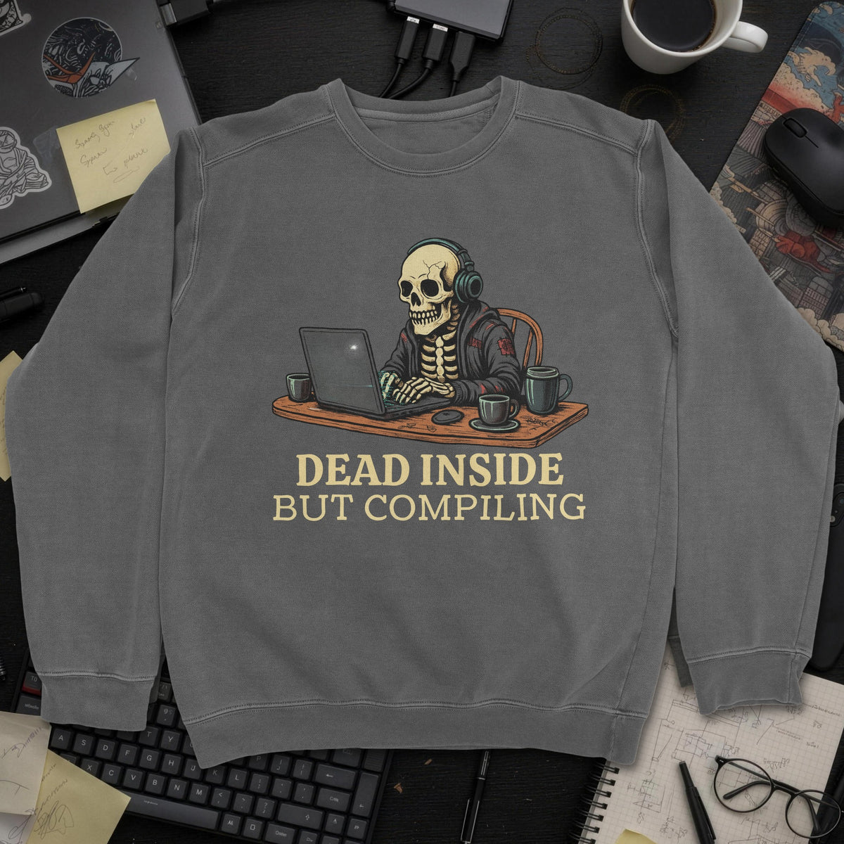 Dead Inside But Compiling Sweatshirt - Dark Heather mockup