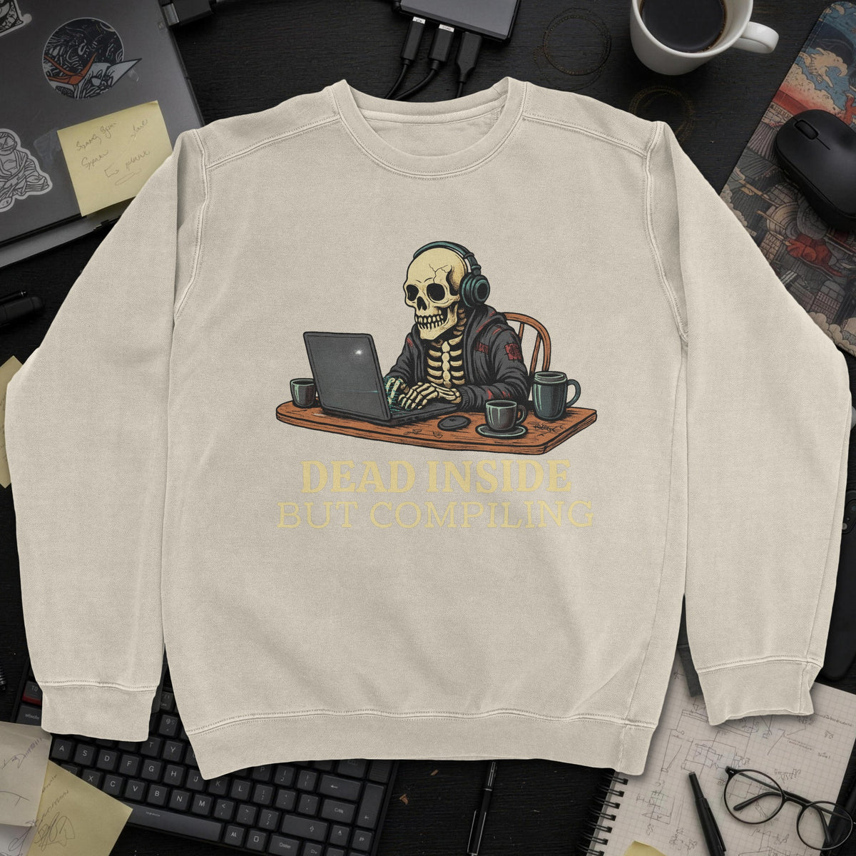 Dead Inside But Compiling Sweatshirt - Sand mockup