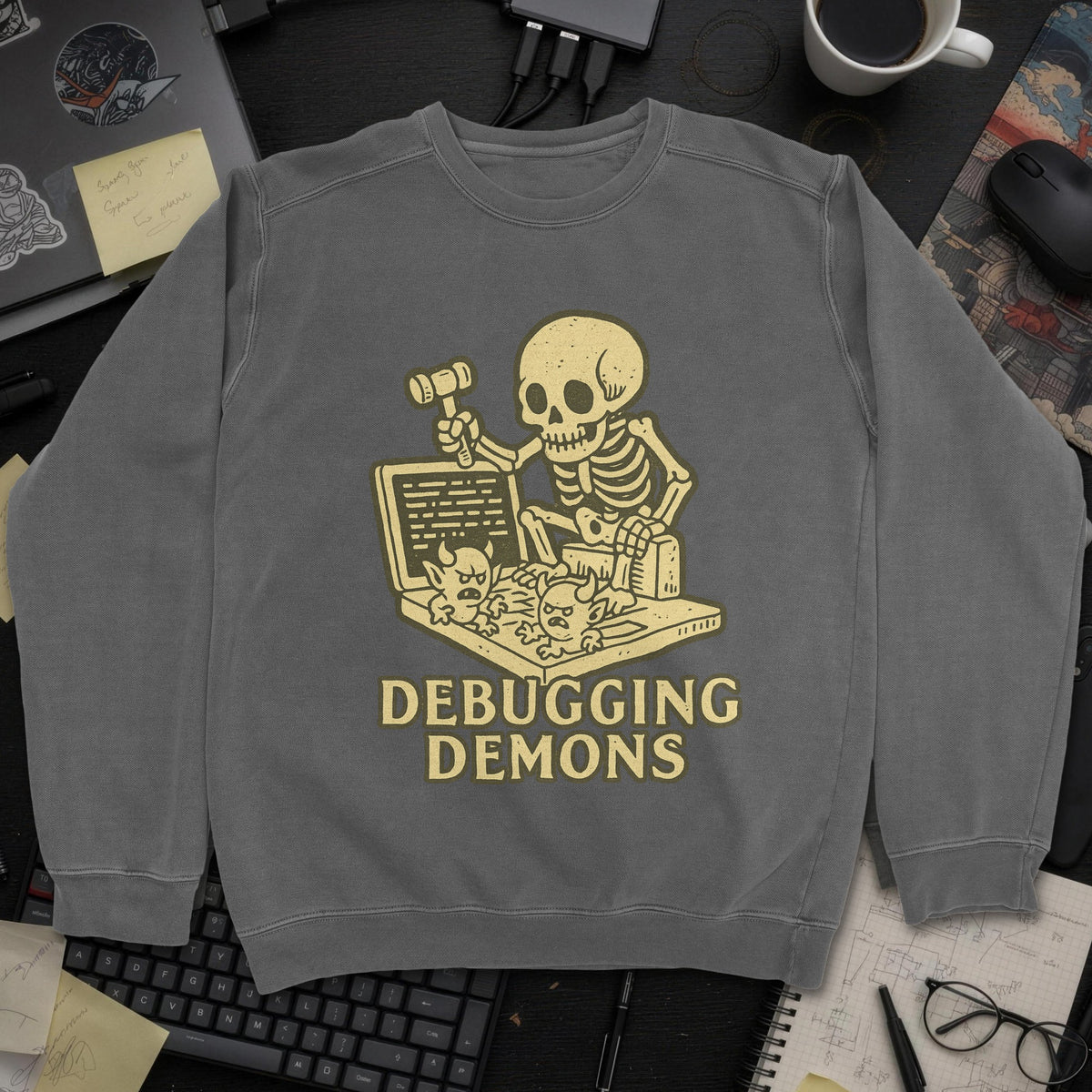 Debugging Demons Sweatshirt - Dark Heather mockup