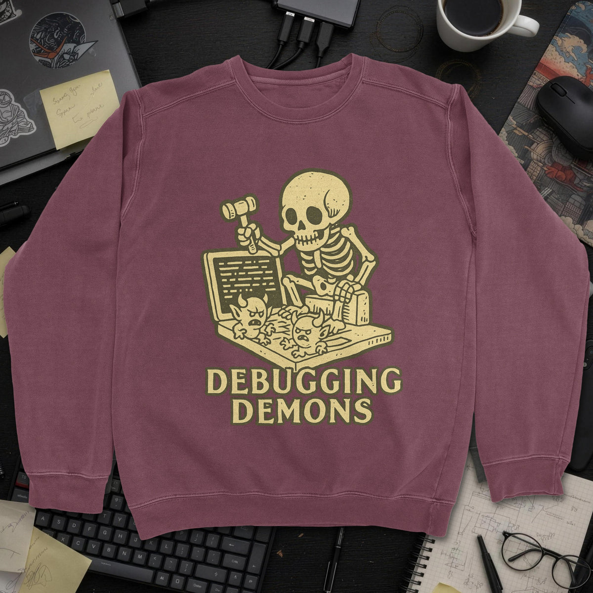 Debugging Demons Sweatshirt - Maroon mockup