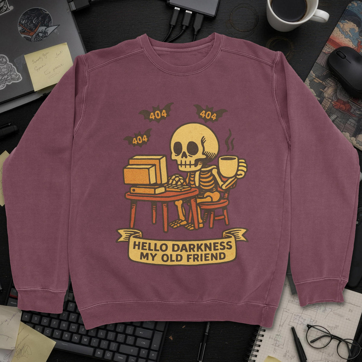 Hello Darkness My Old Friend Sweatshirt - Maroon mockup