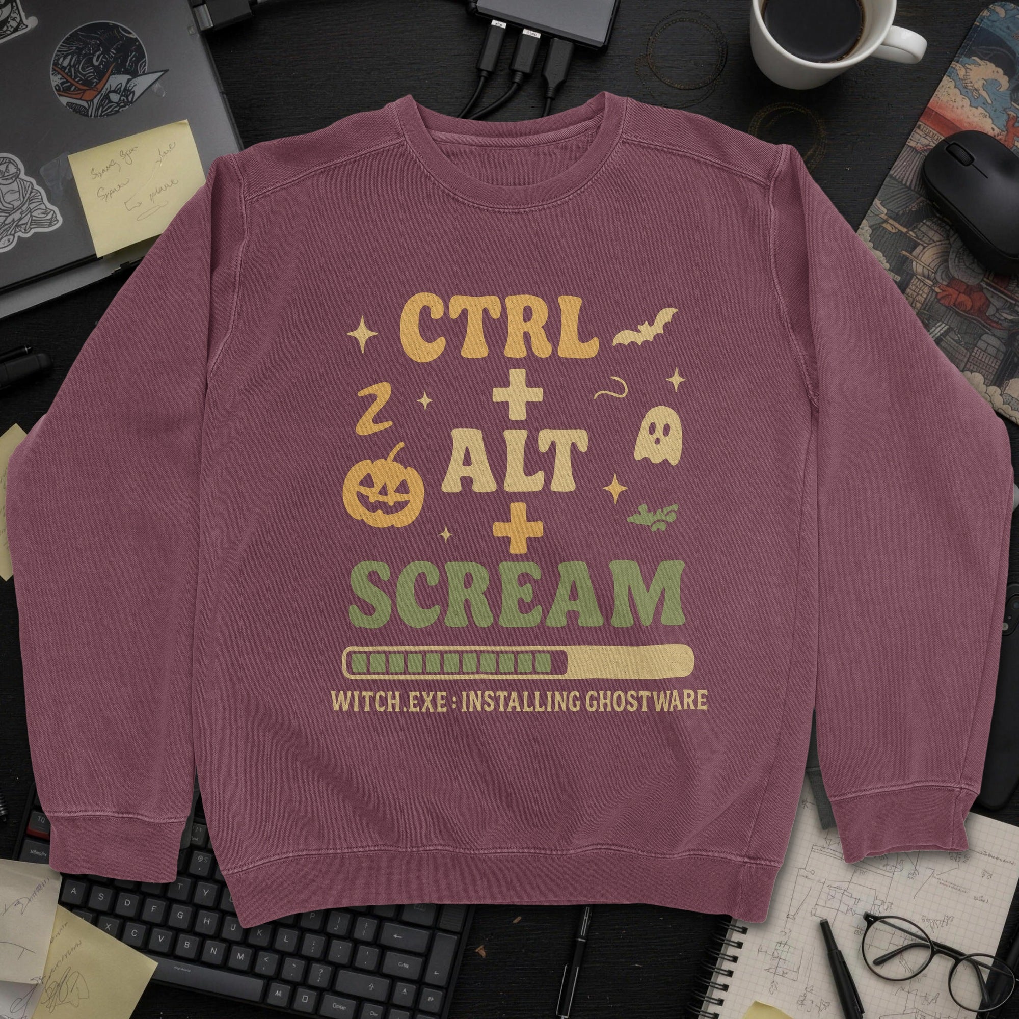 Ctrl Alt Scream Sweatshirt - Maroon mockup