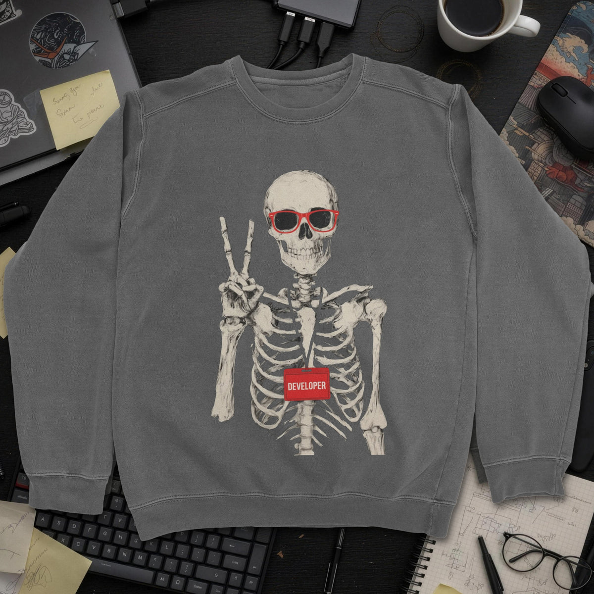 Skeleton Developer Sweatshirt - Dark Heather mockup