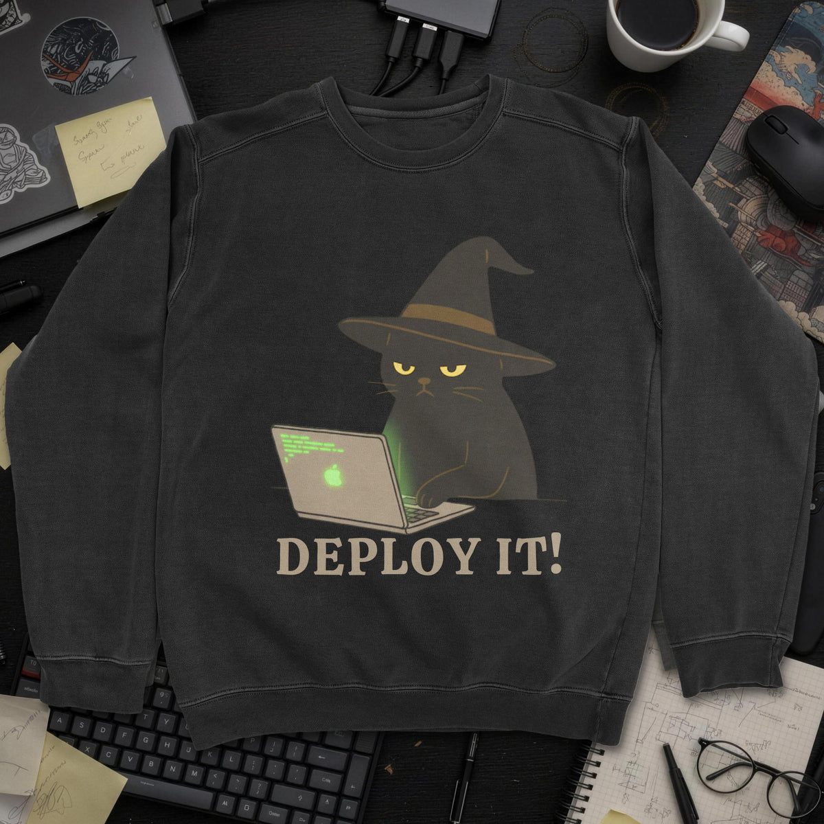 Deploy It Cat Sweatshirt - Black mockup