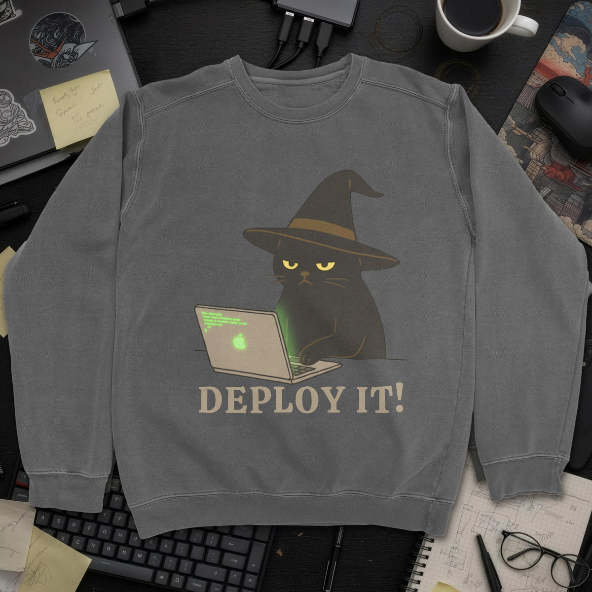 Deploy It Cat Sweatshirt - Dark Heather mockup
