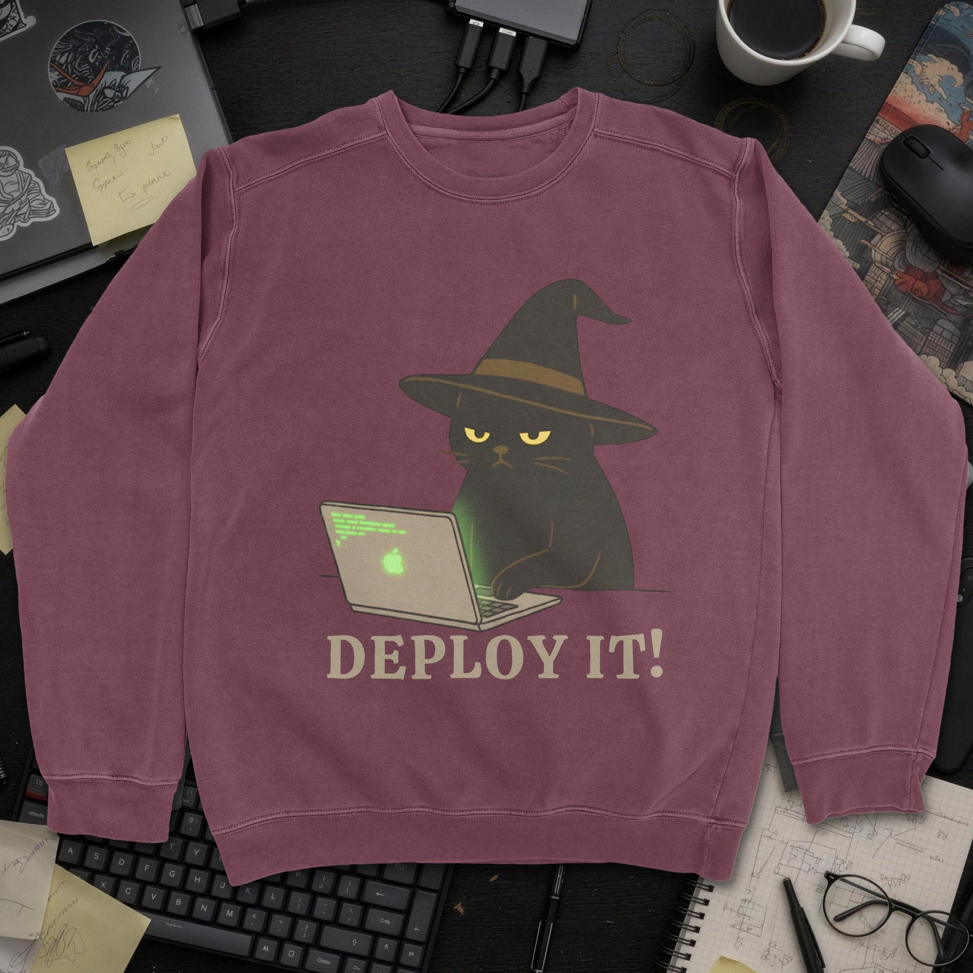 Deploy It Cat Sweatshirt - Maroon mockup