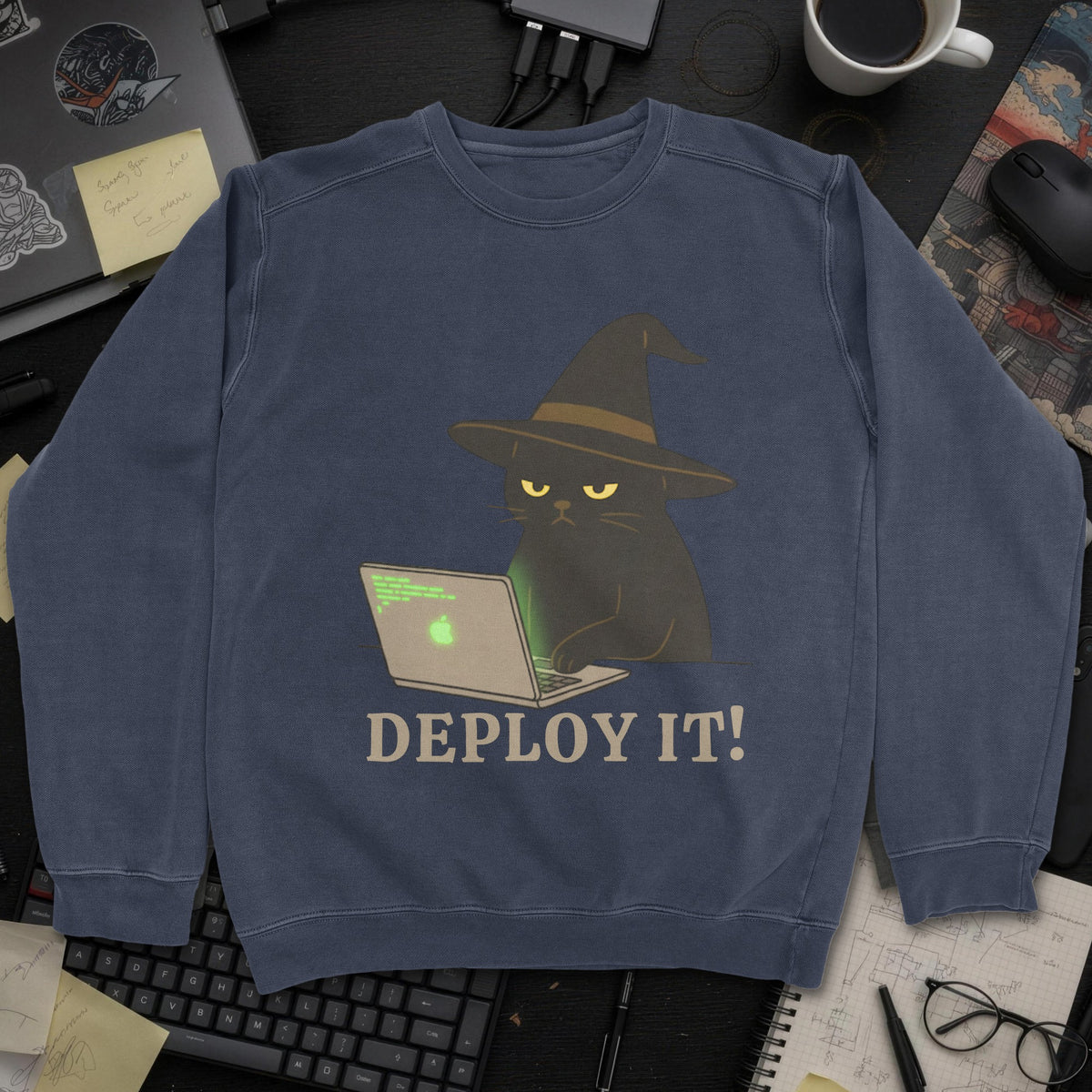 Deploy It Cat Sweatshirt - Navy mockup