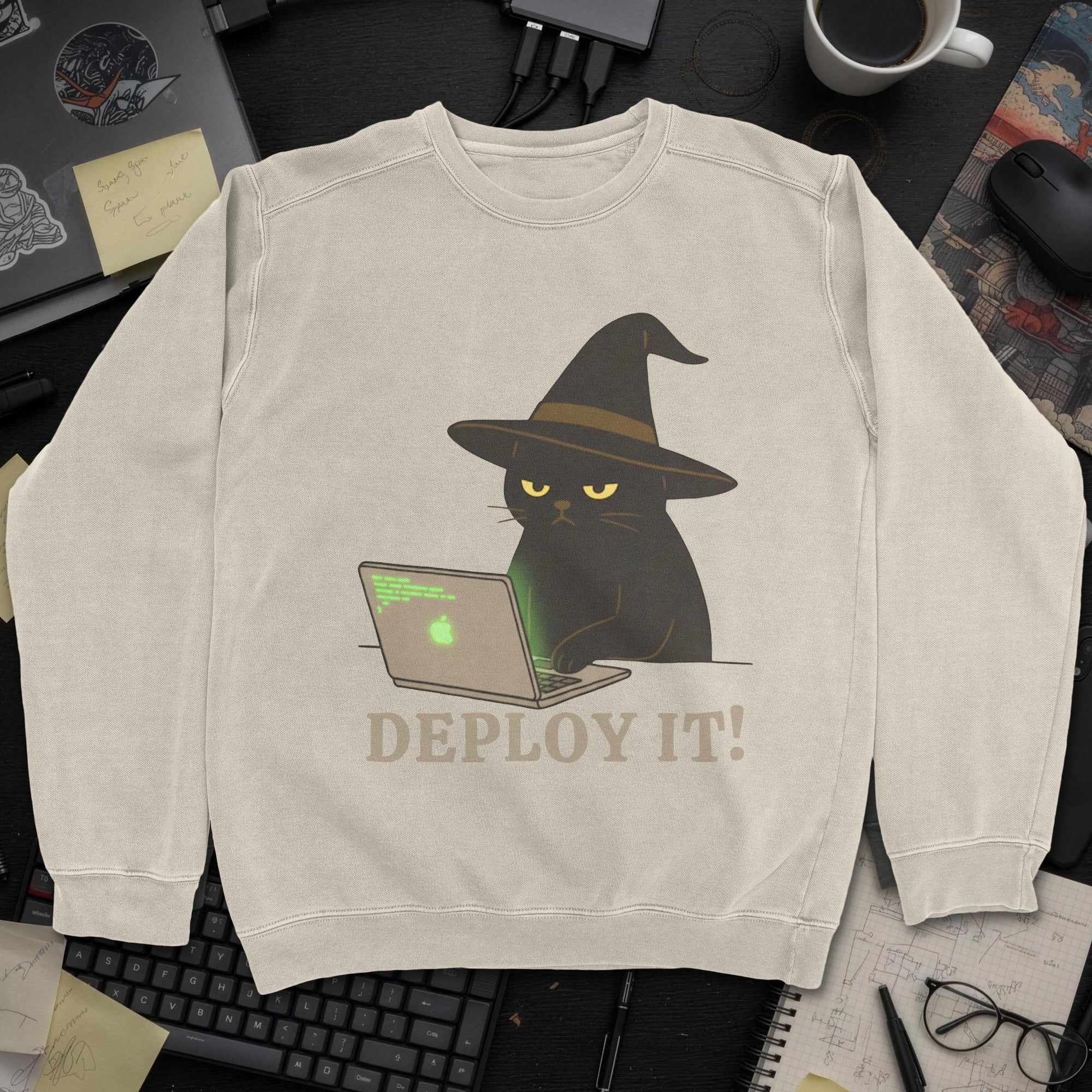 Deploy It Cat Sweatshirt - Sand mockup