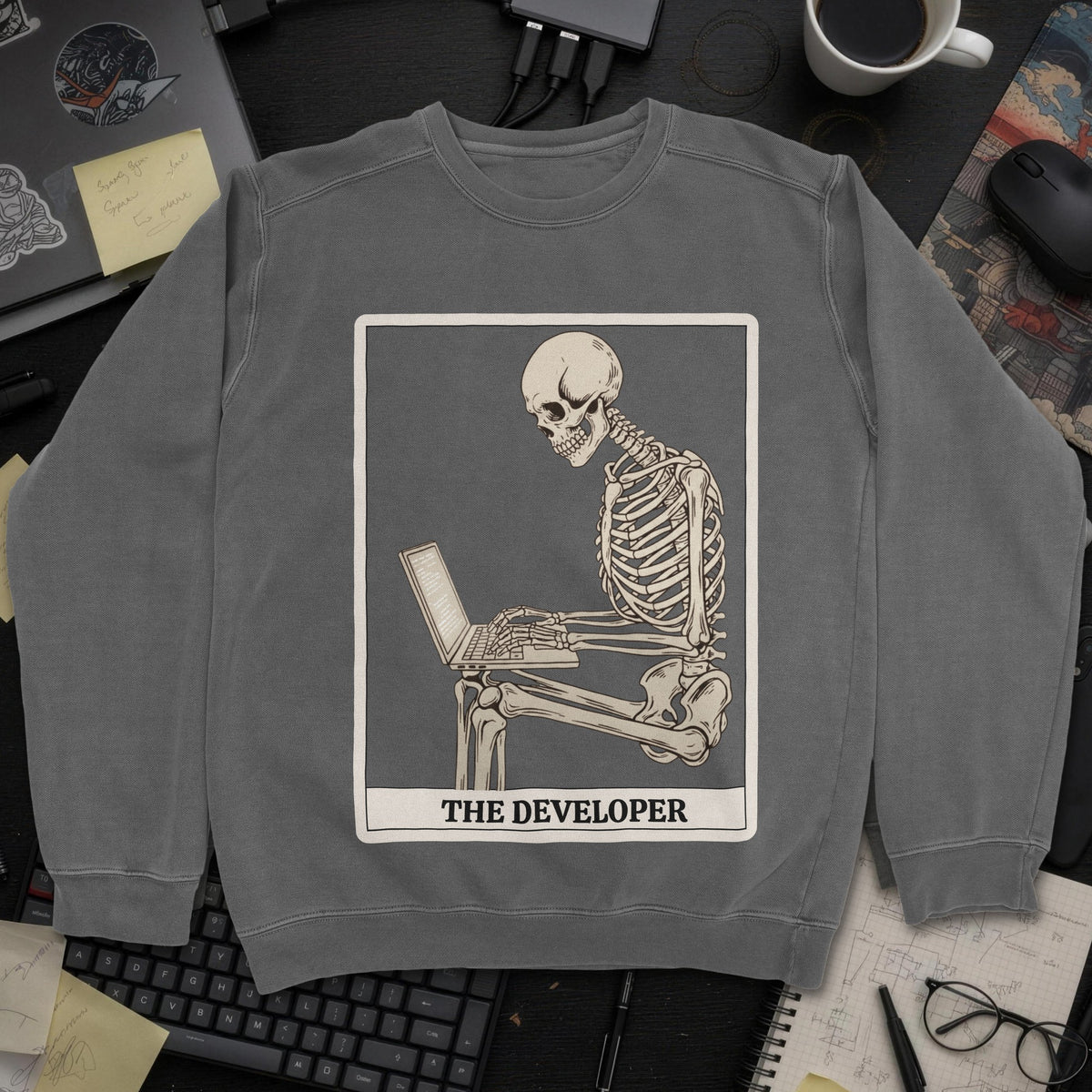 Working Skeleton Developer Sweatshirt - Dark Heather mockup