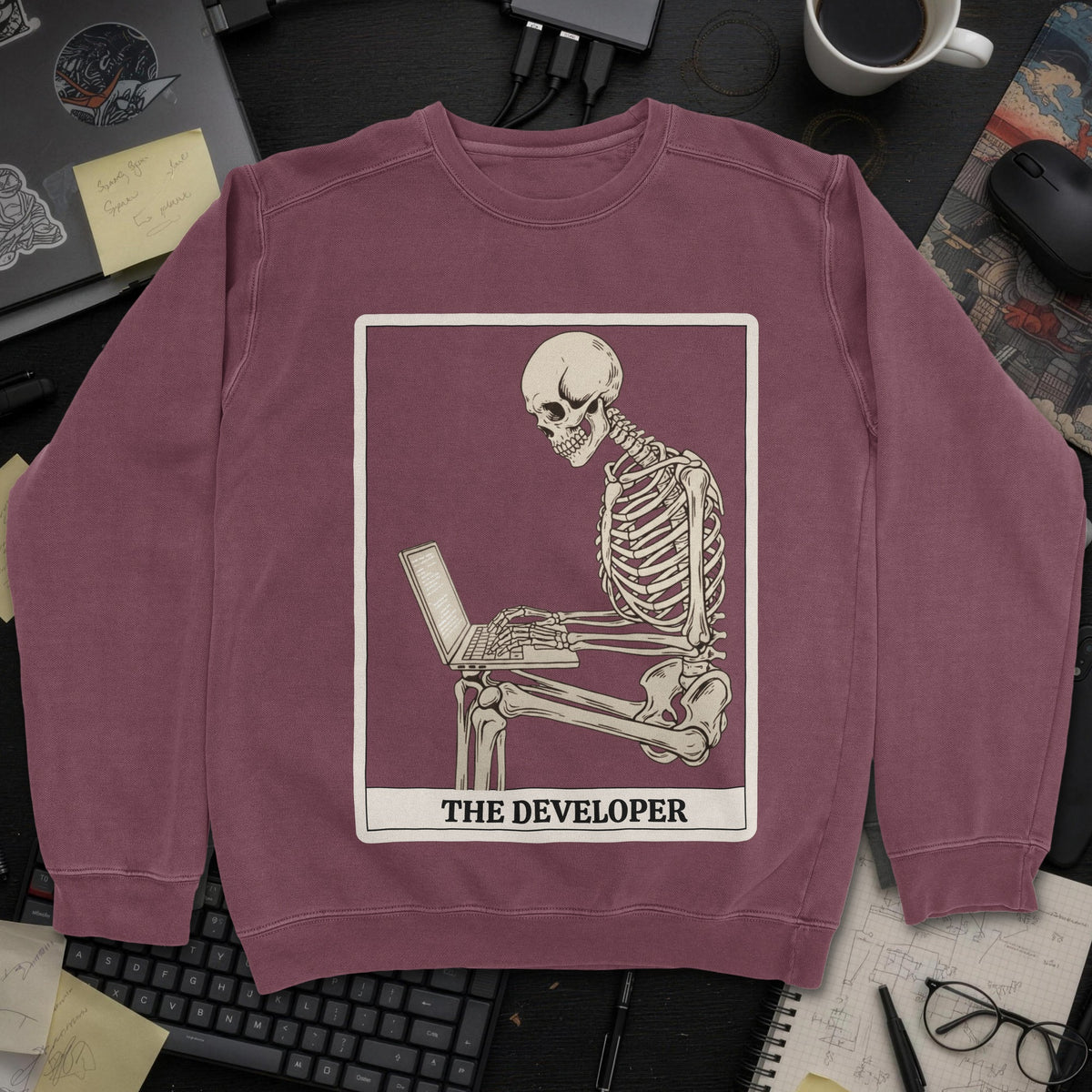 Working Skeleton Developer Sweatshirt - Maroon mockup