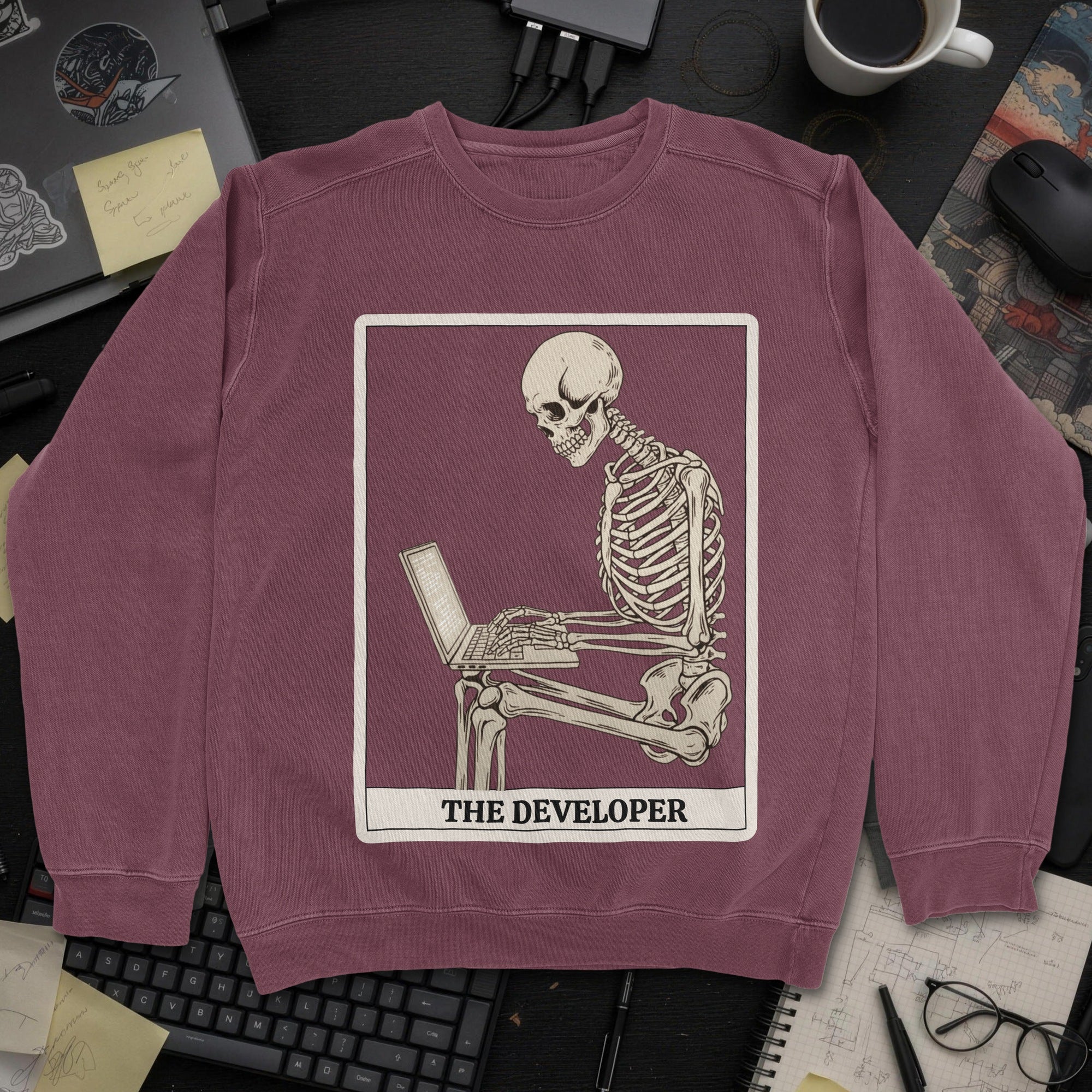 Working Skeleton Developer Sweatshirt - Maroon mockup