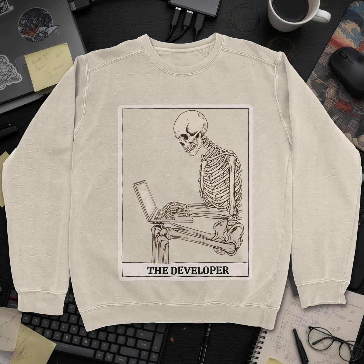 Working Skeleton Developer Sweatshirt - Sand mockup