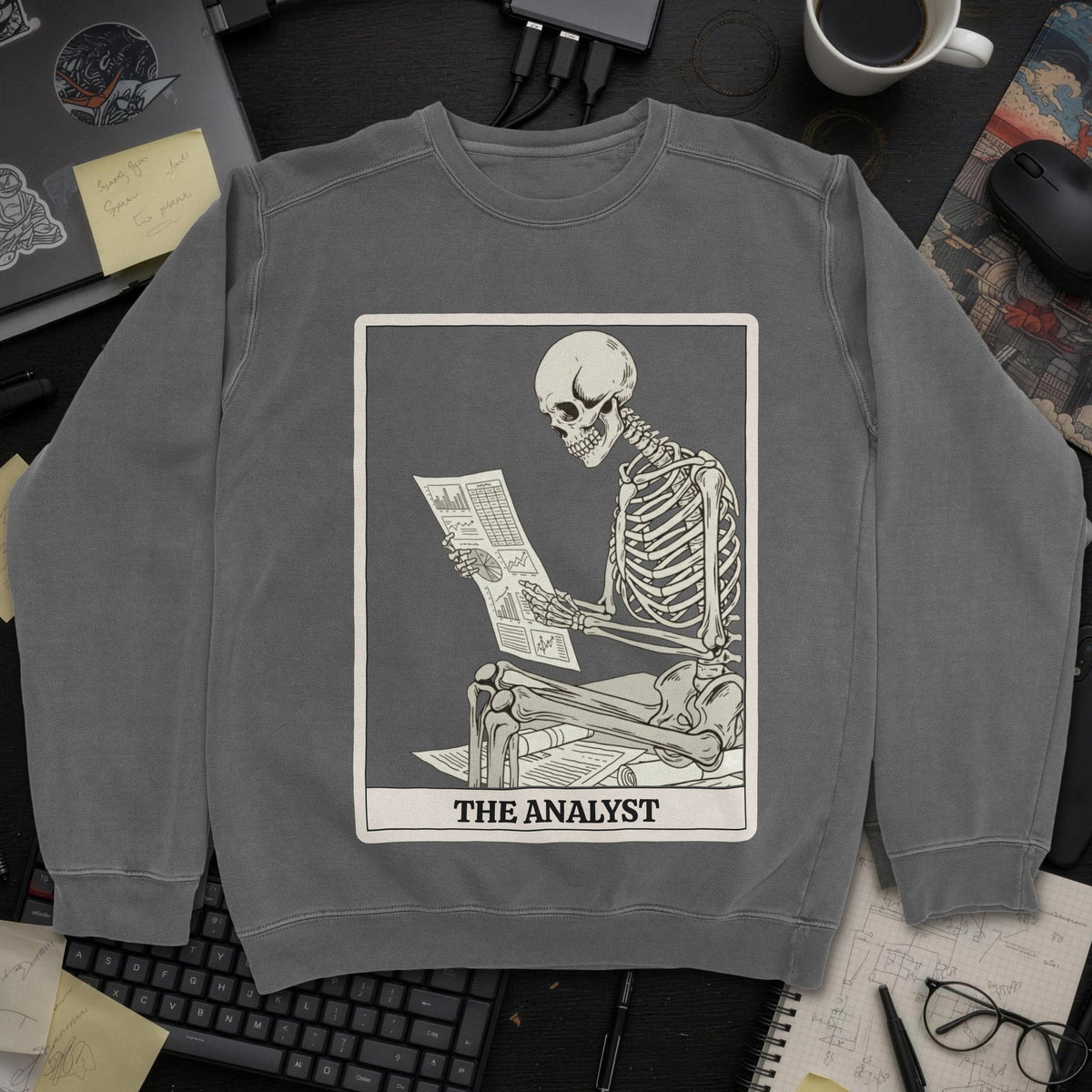 Working Skeleton Analyst Sweatshirt - Dark Heather mockup