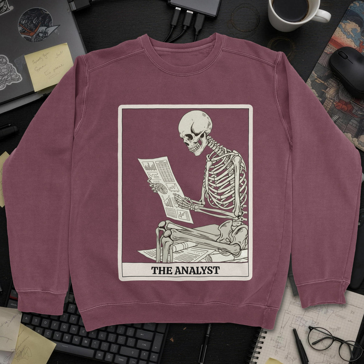 Working Skeleton Analyst Sweatshirt - Maroon mockup