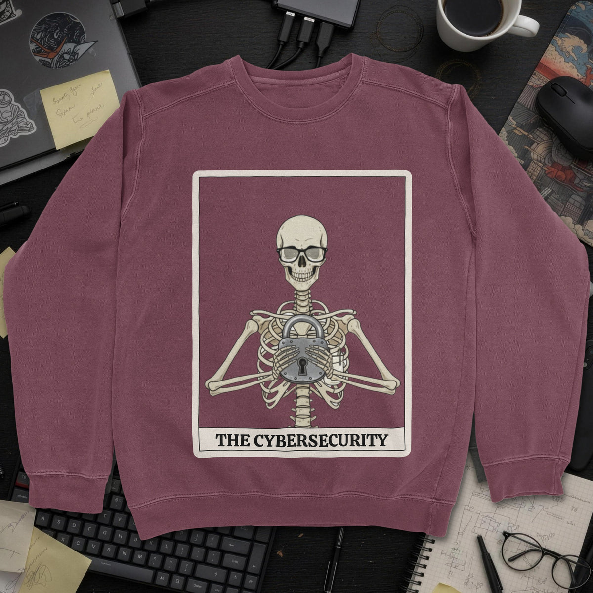 Skeleton Cybersecurity Sweatshirt - Maroon mockup