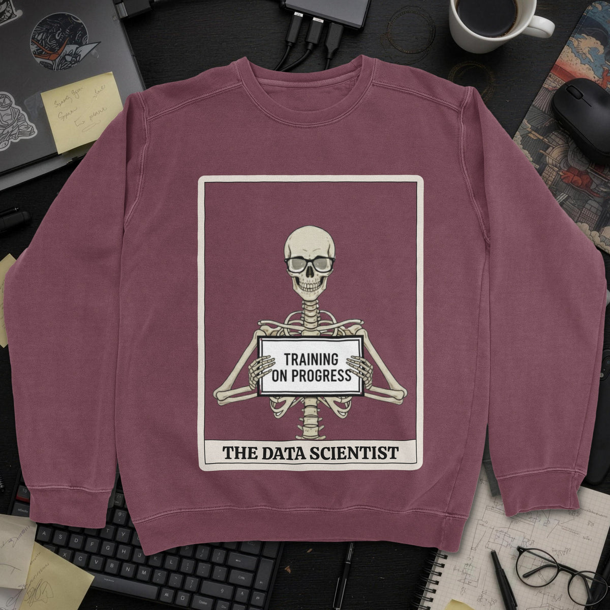 Skeleton Data Scientist Sweatshirt - Maroon mockup