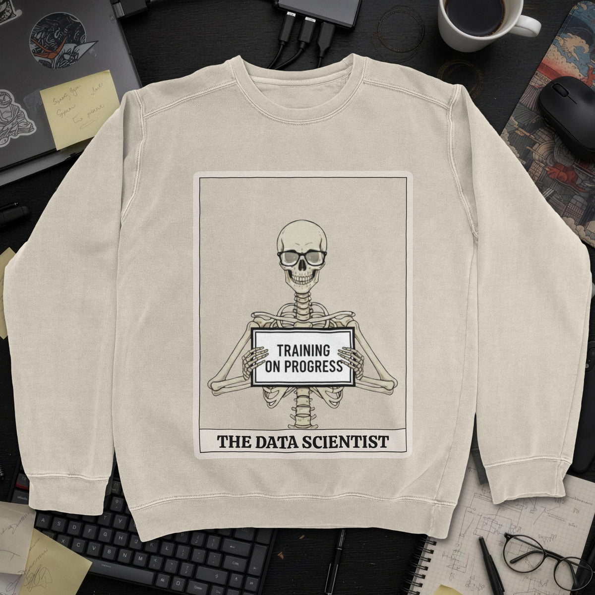 Skeleton Data Scientist Sweatshirt - Sand mockup