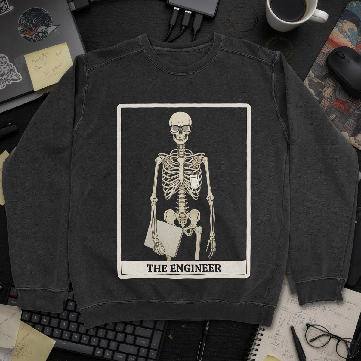 Skeleton Engineer Sweatshirt - Black mockup