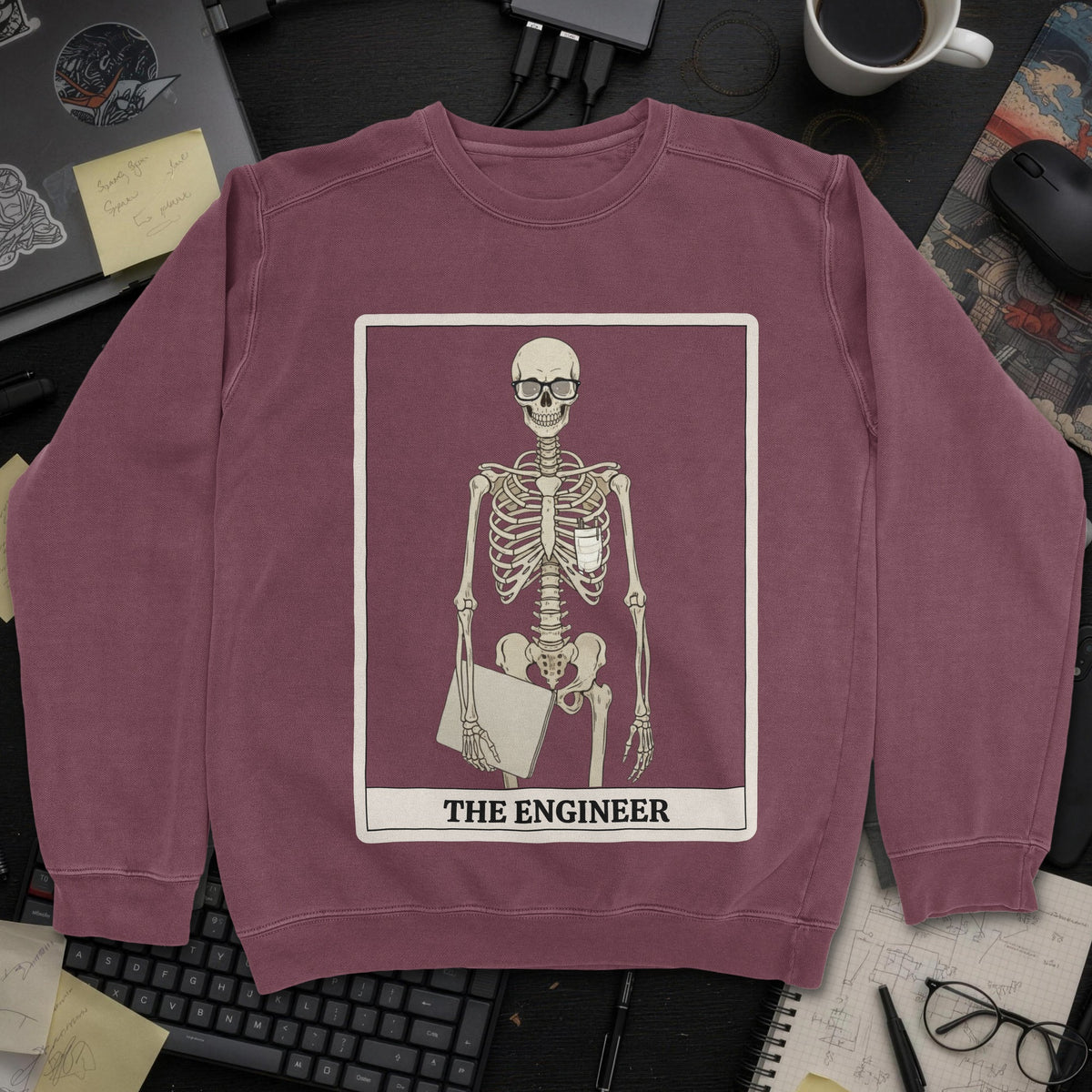 Skeleton Engineer Sweatshirt - Maroon mockup