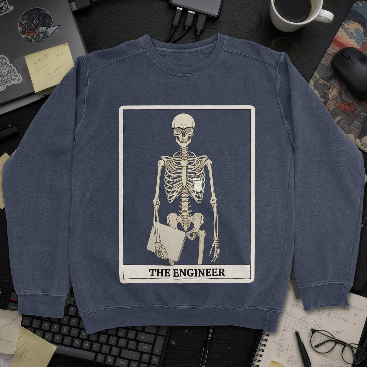 Skeleton Engineer Sweatshirt - Navy mockup