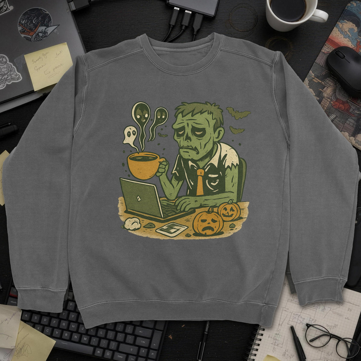 Tired Developer Zombie Sweatshirt - Dark Heather mockup
