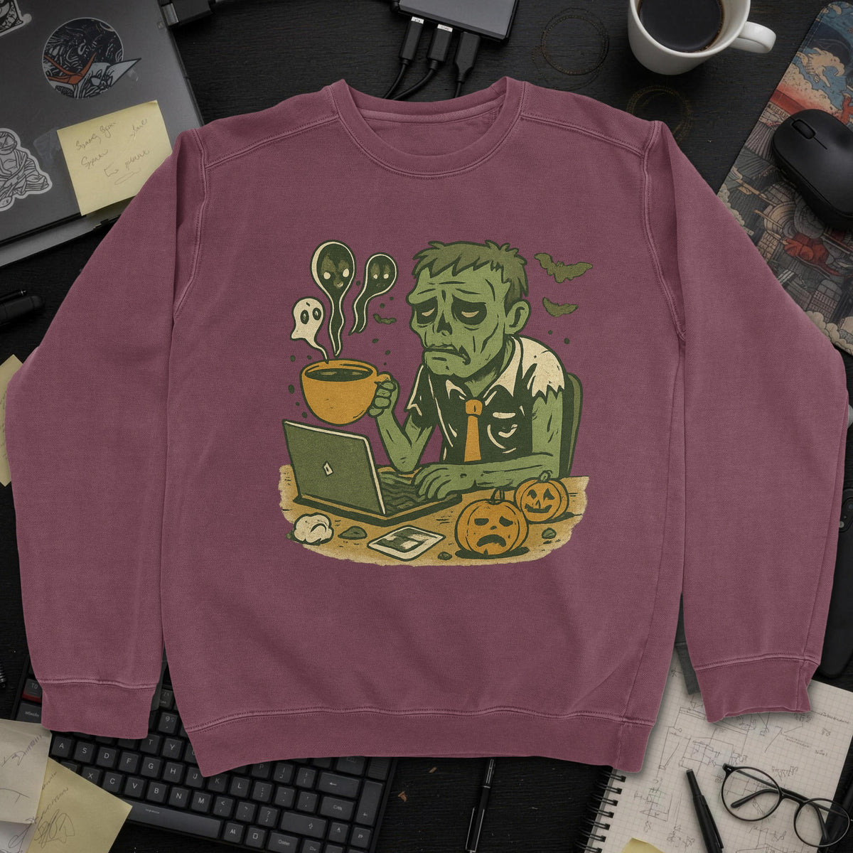Tired Developer Zombie Sweatshirt - Maroon mockup
