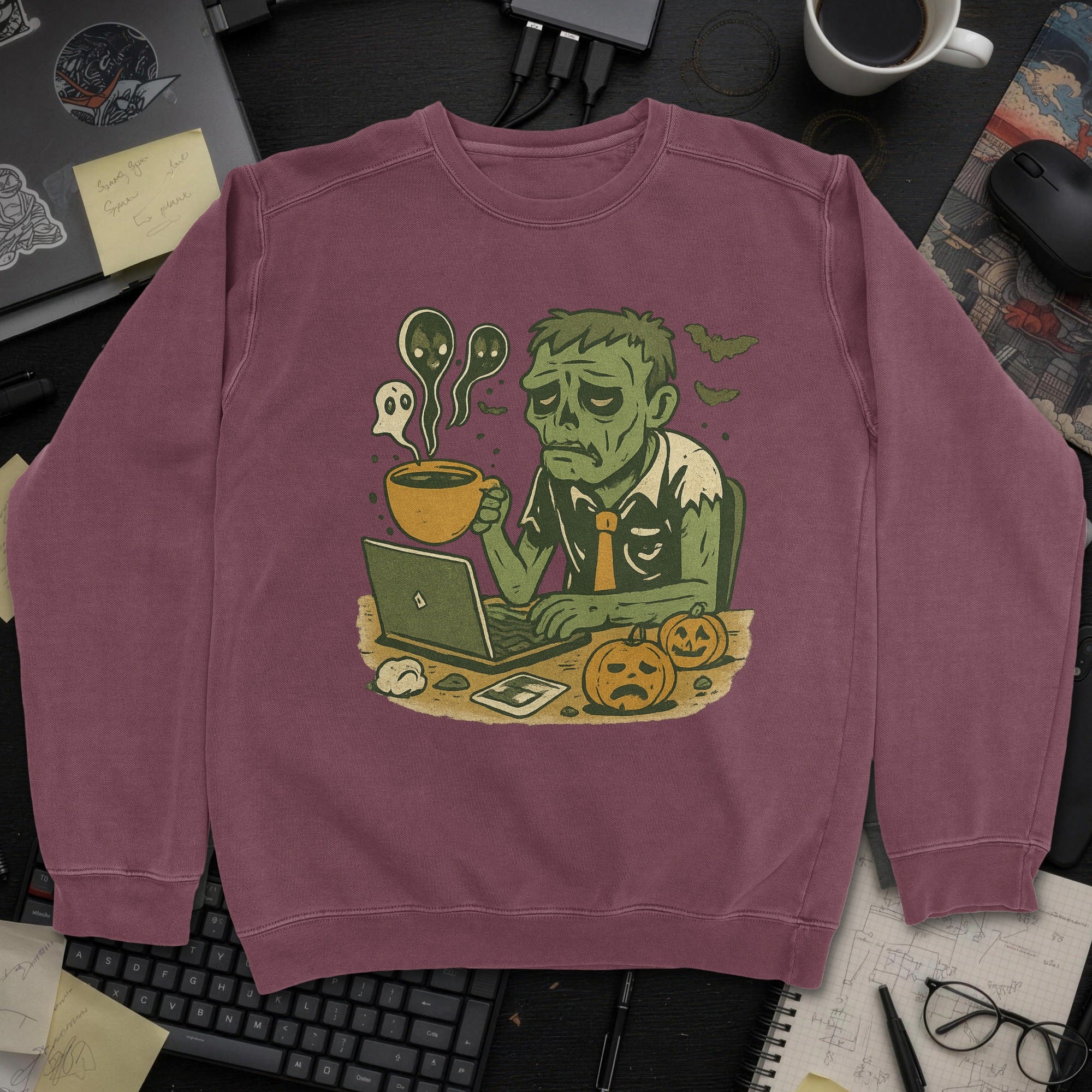 Tired Developer Zombie Sweatshirt - Maroon mockup