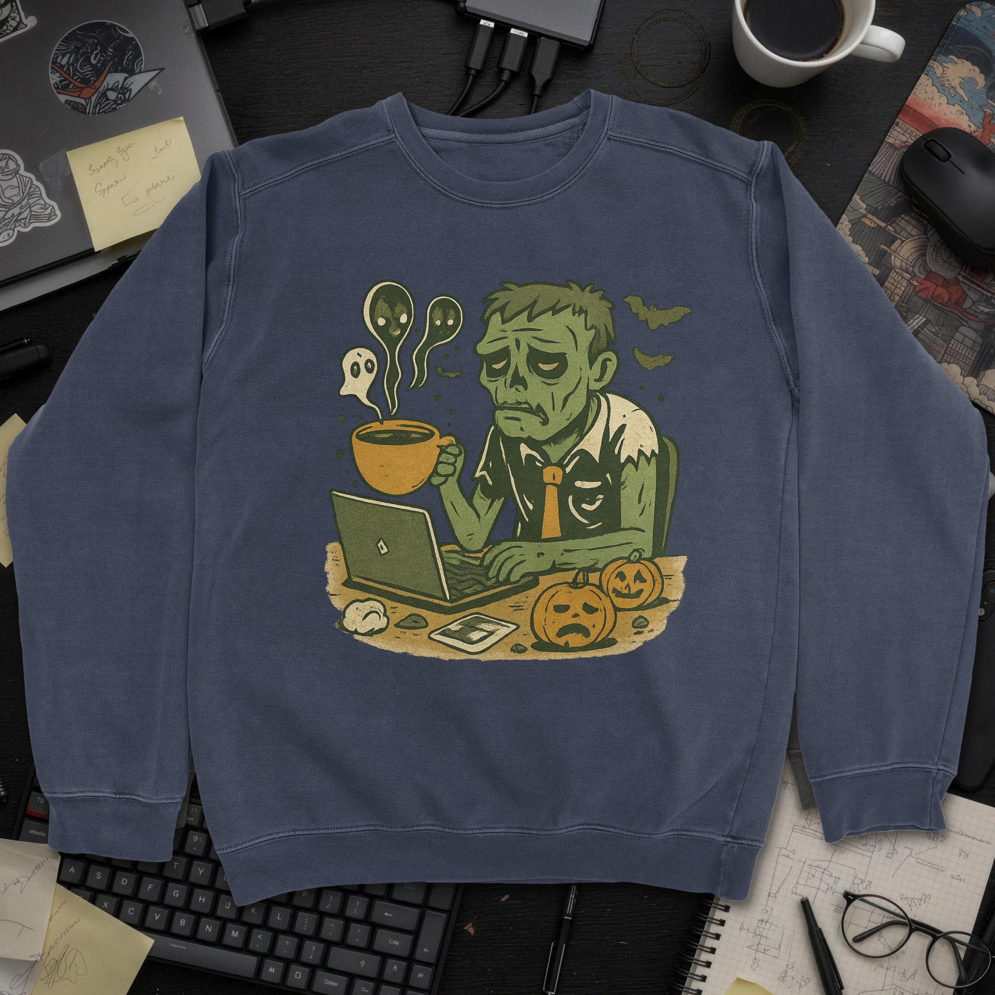 Tired Developer Zombie Sweatshirt - Navy mockup